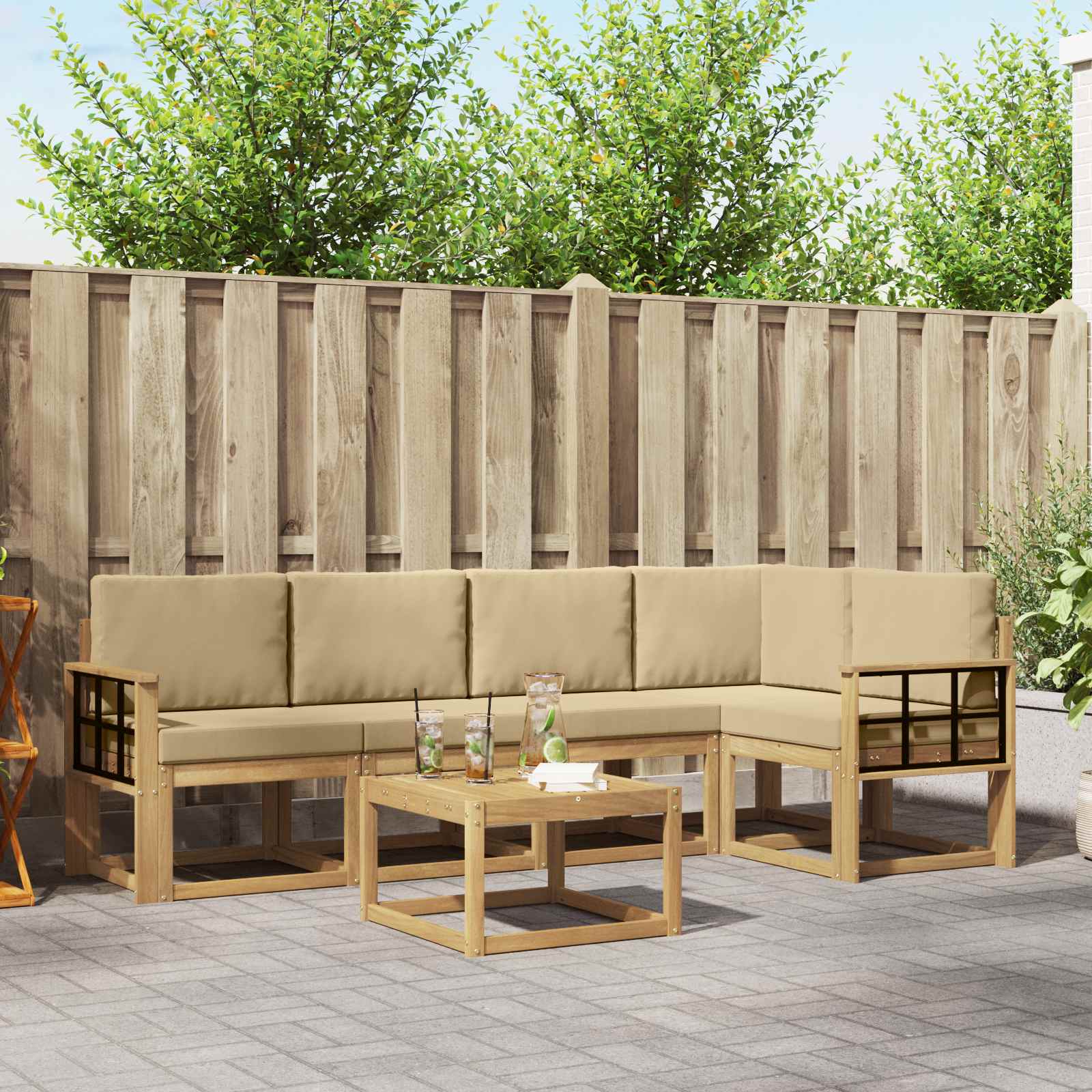 Buiten bankenset 6 pcs Wit en Beige Massief Acaciahout is nu te koop bij PeponiXL, paradijselijk wonen!