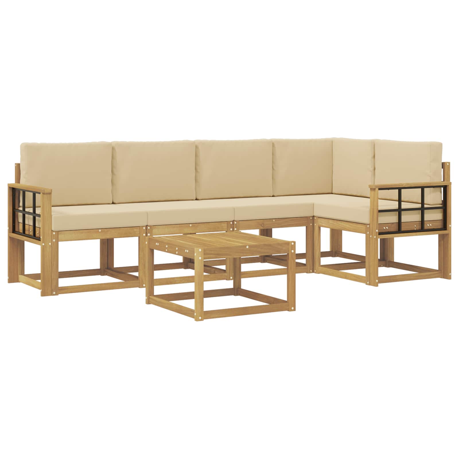 Buiten bankenset 6 pcs Wit en Beige Massief Acaciahout is nu te koop bij PeponiXL, paradijselijk wonen!