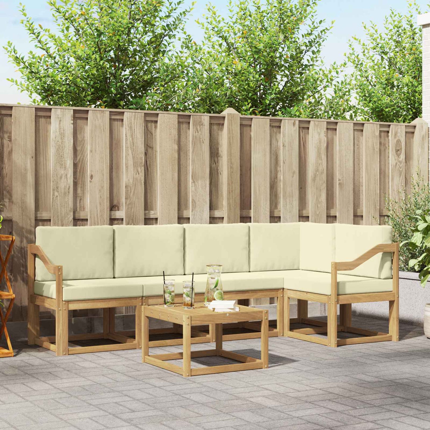 Buiten bankenset 6 pcs Wit en crèmekleurig Massief Acaciahout is nu te koop bij PeponiXL, paradijselijk wonen!