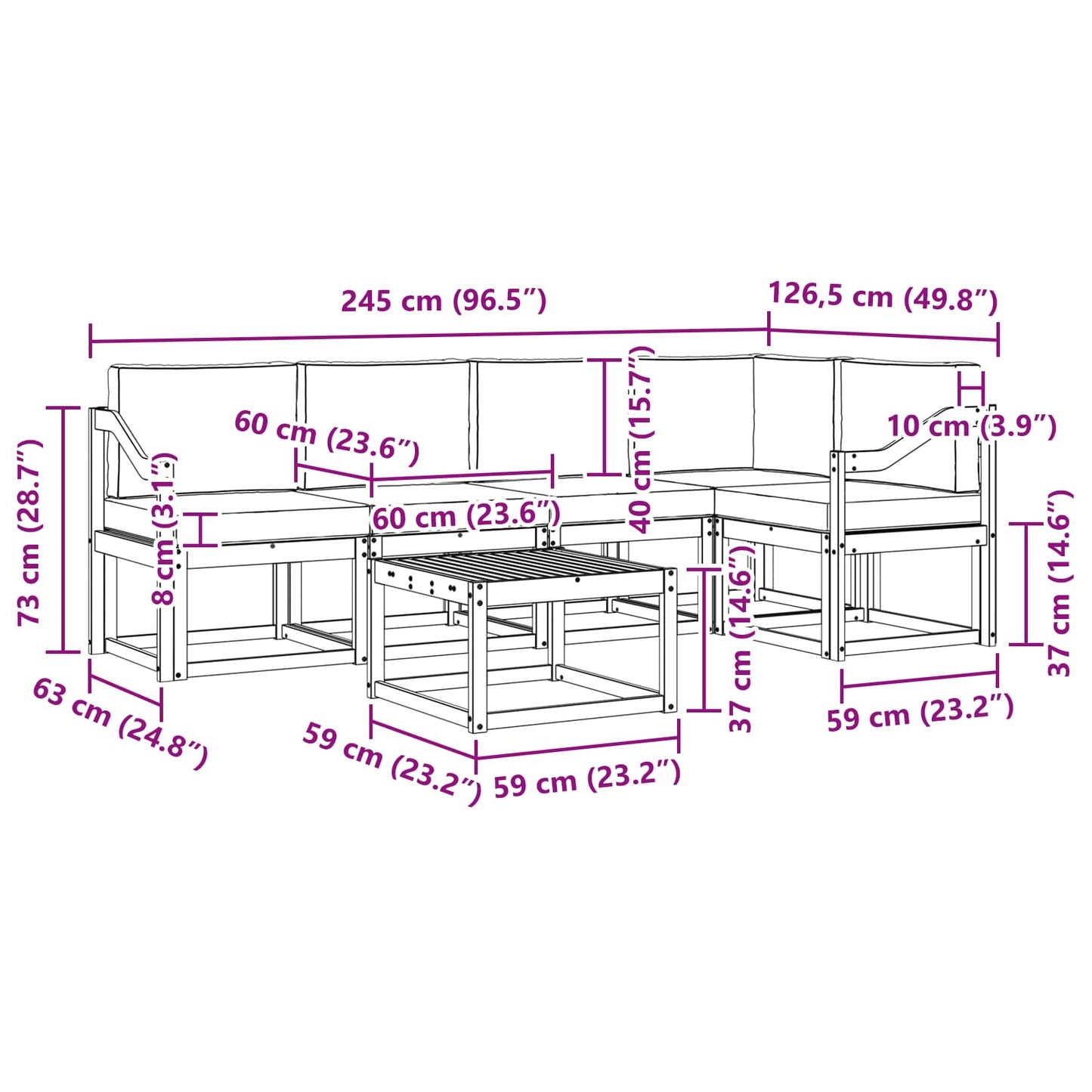 Buiten bankenset 6 pcs Wit en crèmekleurig Massief Acaciahout is nu te koop bij PeponiXL, paradijselijk wonen!