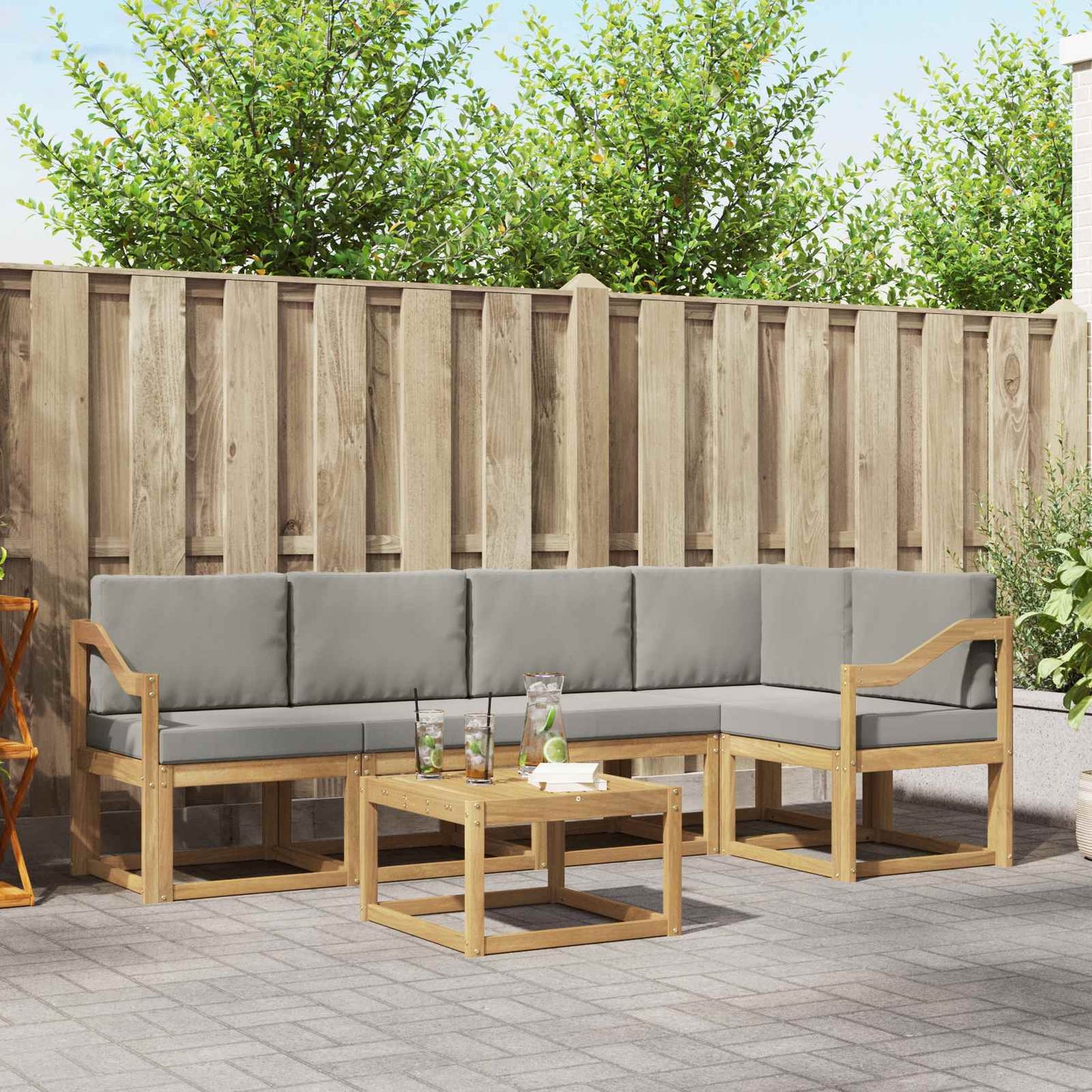 Buiten bankenset 6 pcs Wit en Lichtgrijs