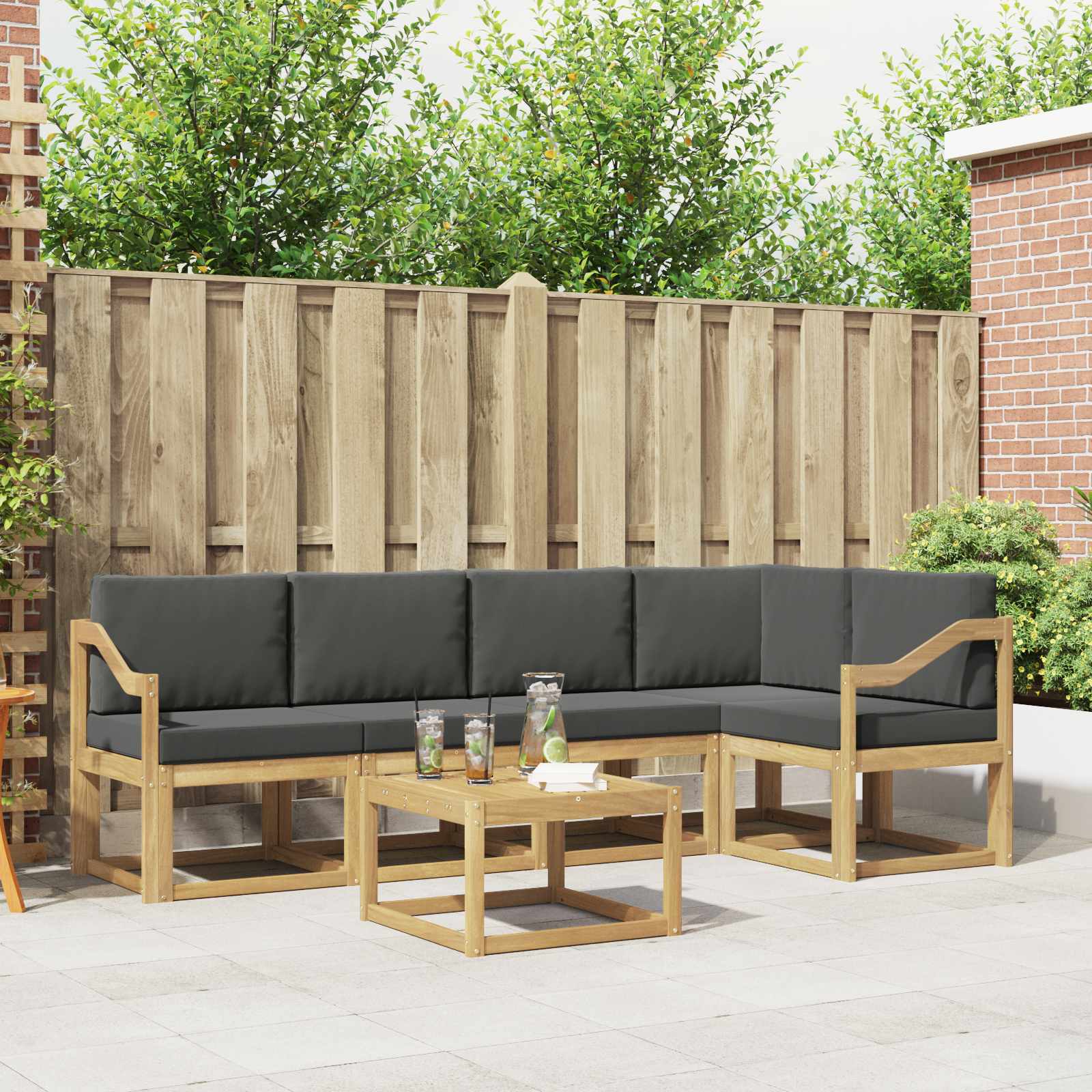 Buiten bankenset met kussen 6 pcs Wit en antracietkleurig is nu te koop bij PeponiXL, paradijselijk wonen!