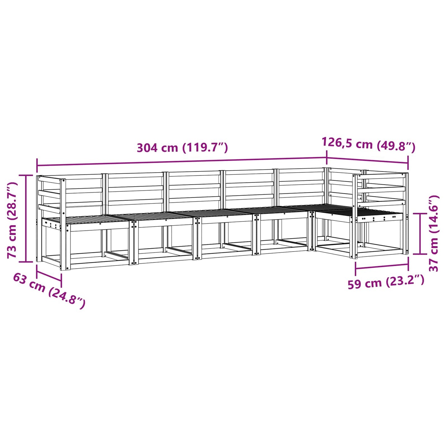 Buiten bankenset 6 pcs Wit Massief Acaciahout