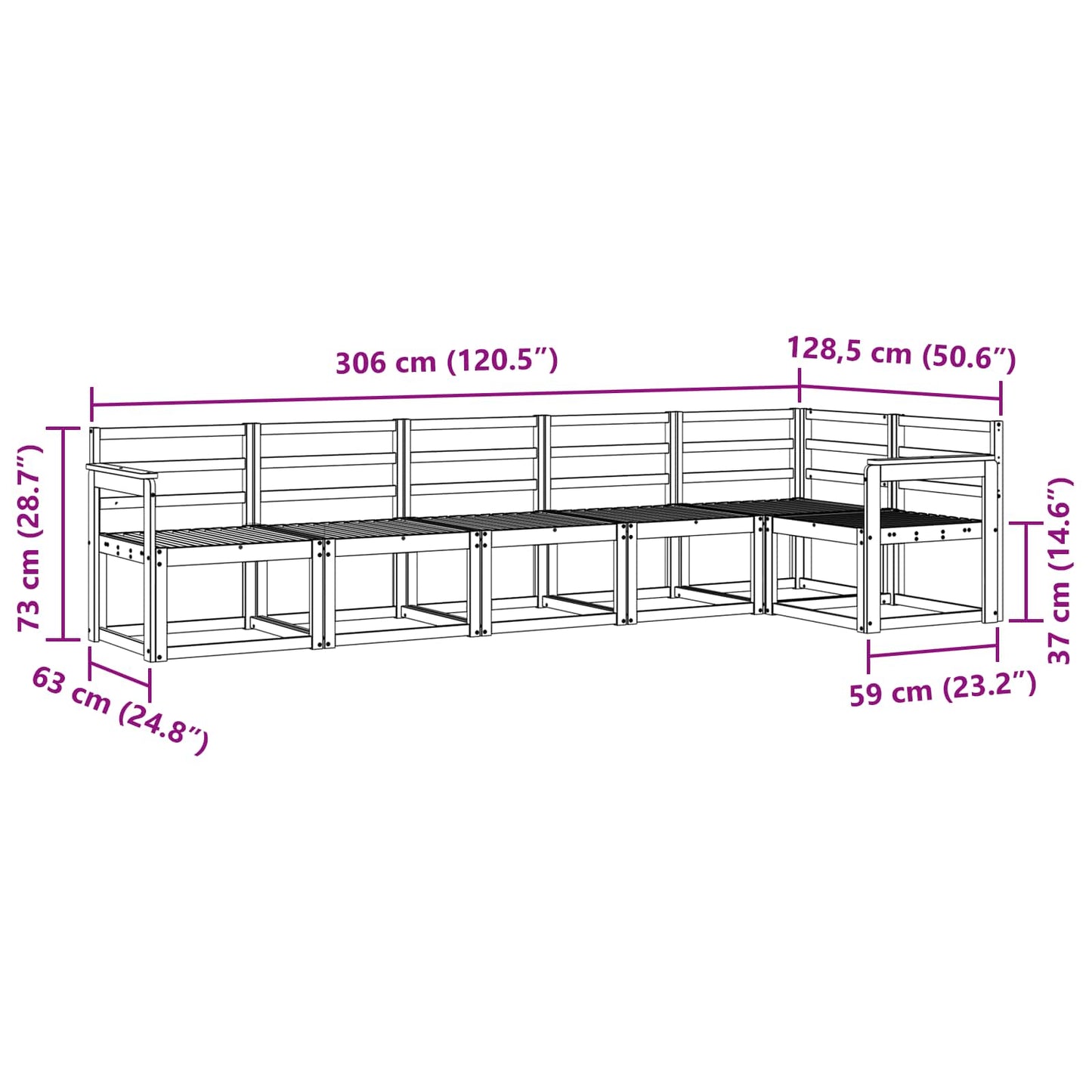 Buiten bankenset 6 pcs Wit Massief Acaciahout