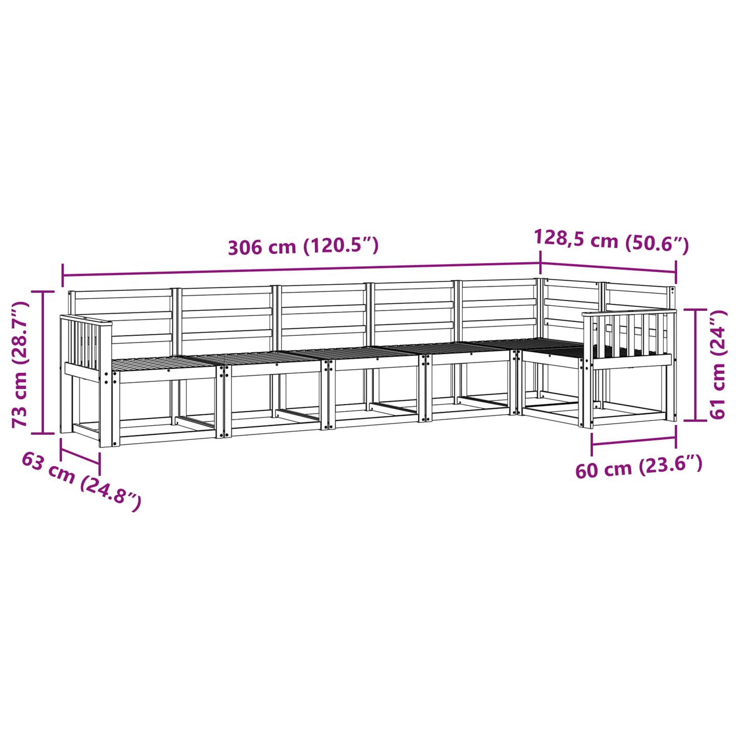 Buiten bankenset 6 pcs Wit Massief Acaciahout