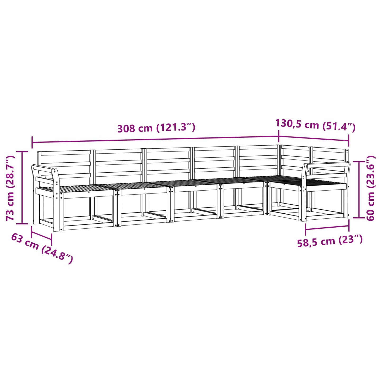 Buiten bankenset 6 pcs Wit Massief Acaciahout