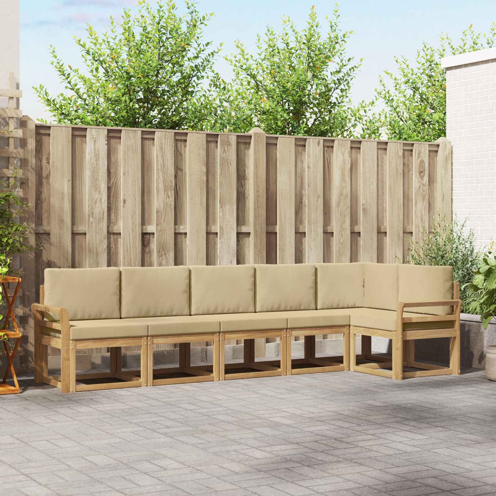 Buiten bankenset met kussen 6 pcs Wit en Beige Polyester is nu te koop bij PeponiXL, paradijselijk wonen!