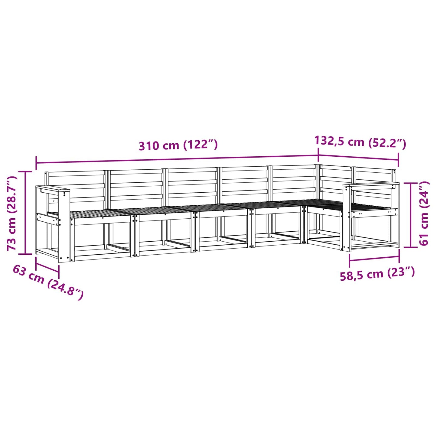Buiten bankenset 6 pcs Wit Massief Acaciahout