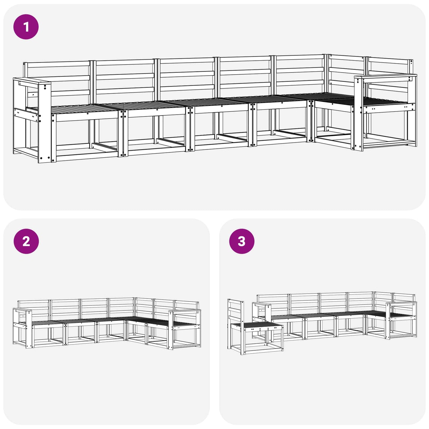 Buiten bankenset 6 pcs Wit Massief Acaciahout