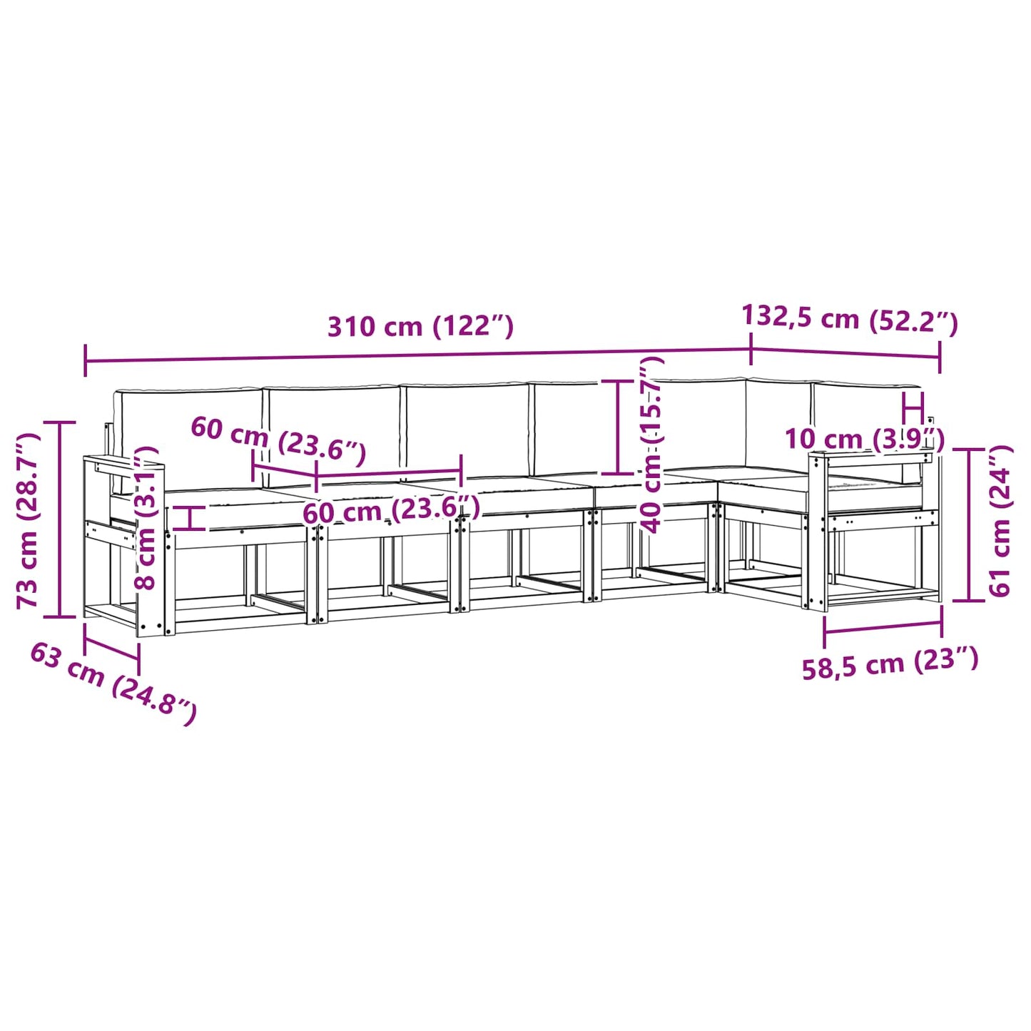 Buiten bankenset met kussen 6 pcs Wit en crèmekleurig Polyester is nu te koop bij PeponiXL, paradijselijk wonen!