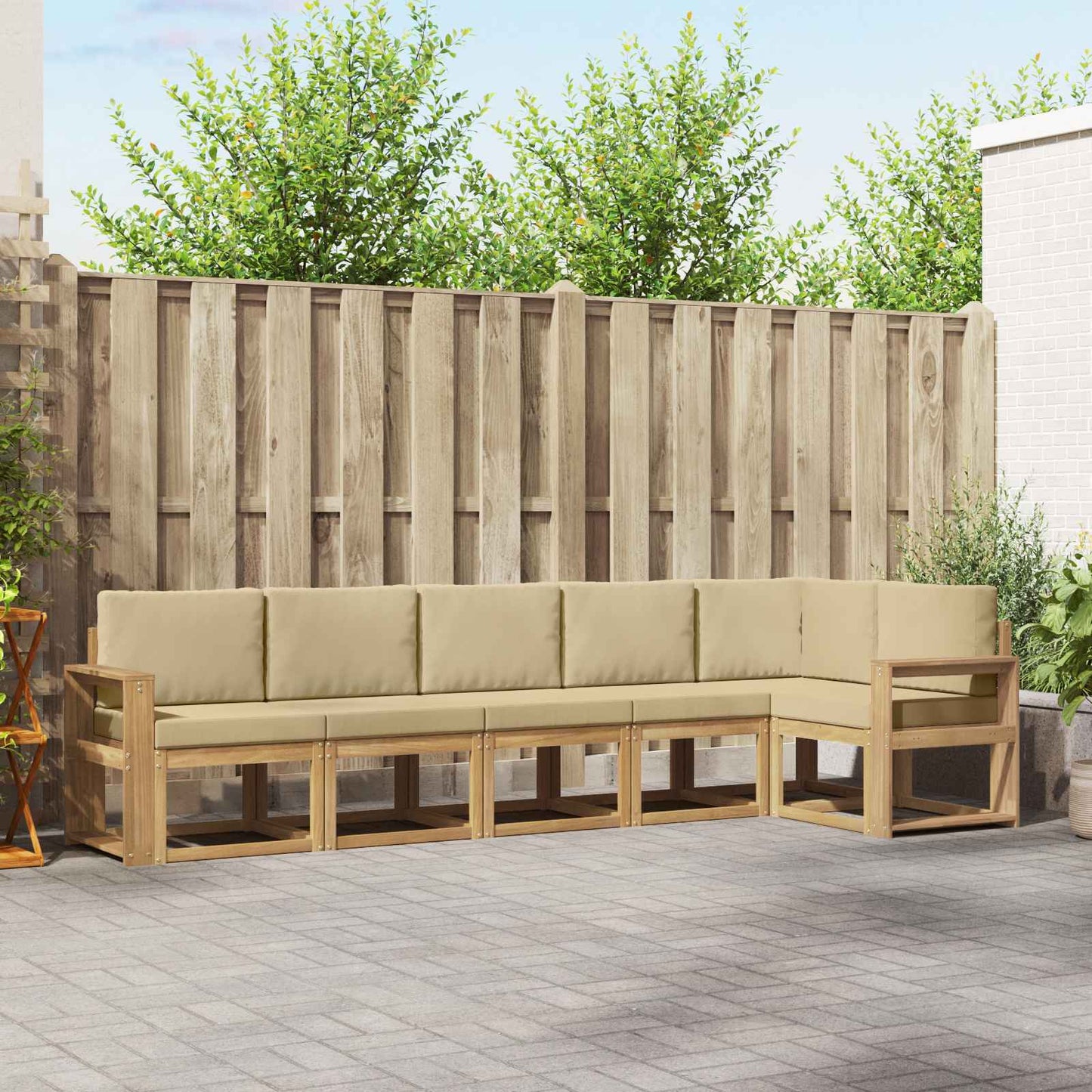Buiten bankenset met kussen 6 pcs Wit en Beige Polyester is nu te koop bij PeponiXL, paradijselijk wonen!