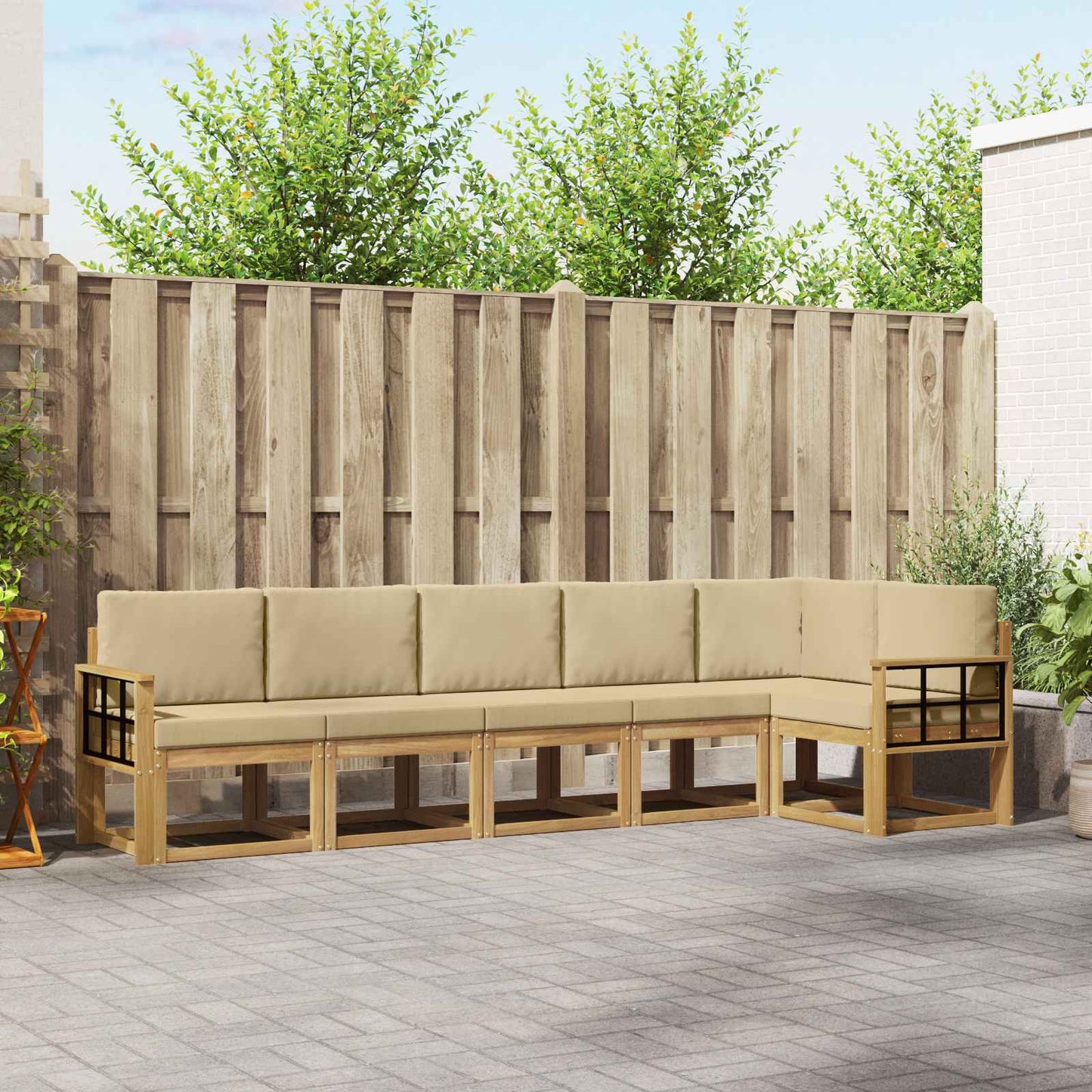 Buiten bankenset met kussen 6 pcs Wit en Beige Polyester is nu te koop bij PeponiXL, paradijselijk wonen!