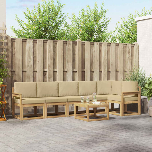 Buiten bankenset met kussen 7 pcs Wit en Beige Polyester is nu te koop bij PeponiXL, paradijselijk wonen!