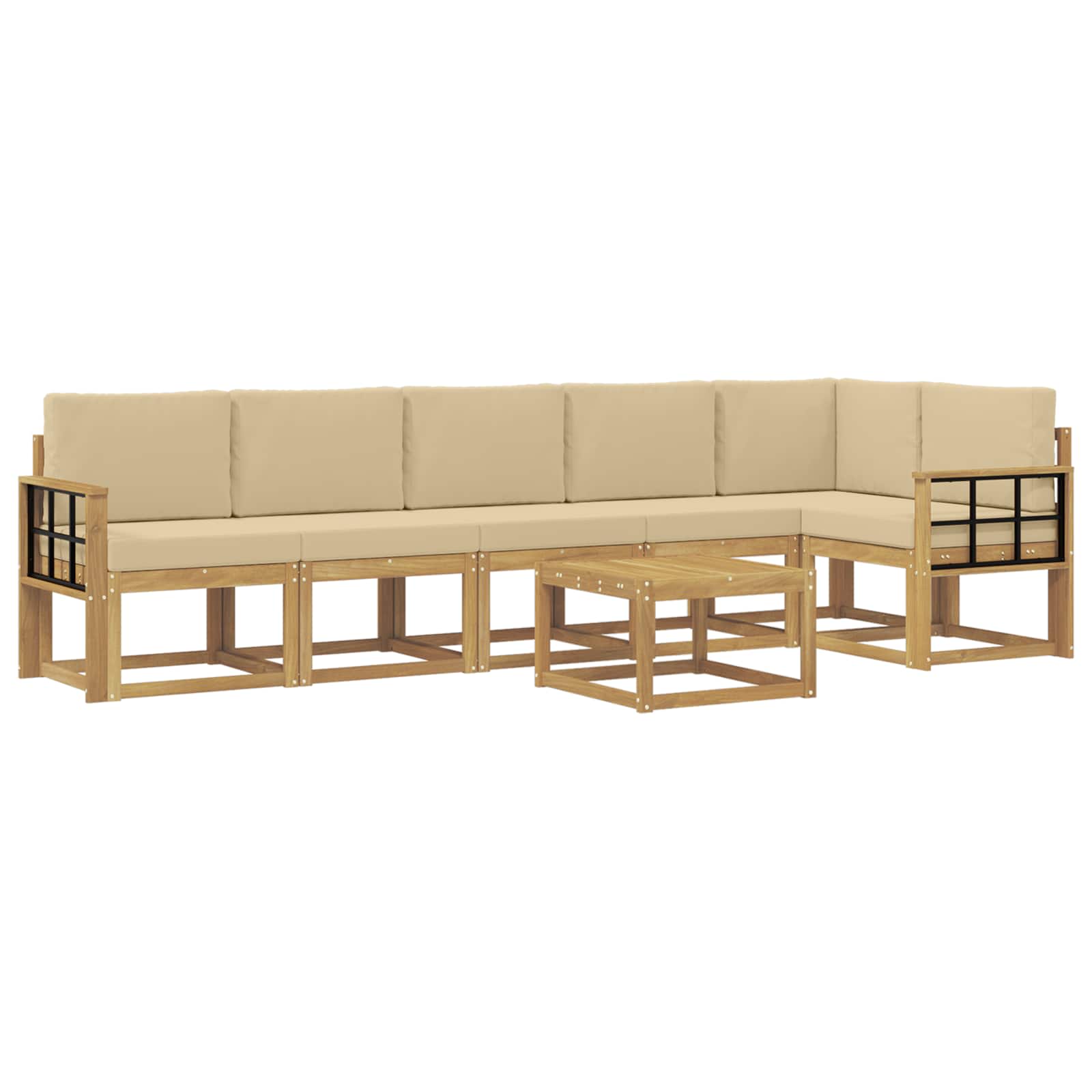Buiten bankenset met kussen 7 pcs Wit en Beige Polyester is nu te koop bij PeponiXL, paradijselijk wonen!