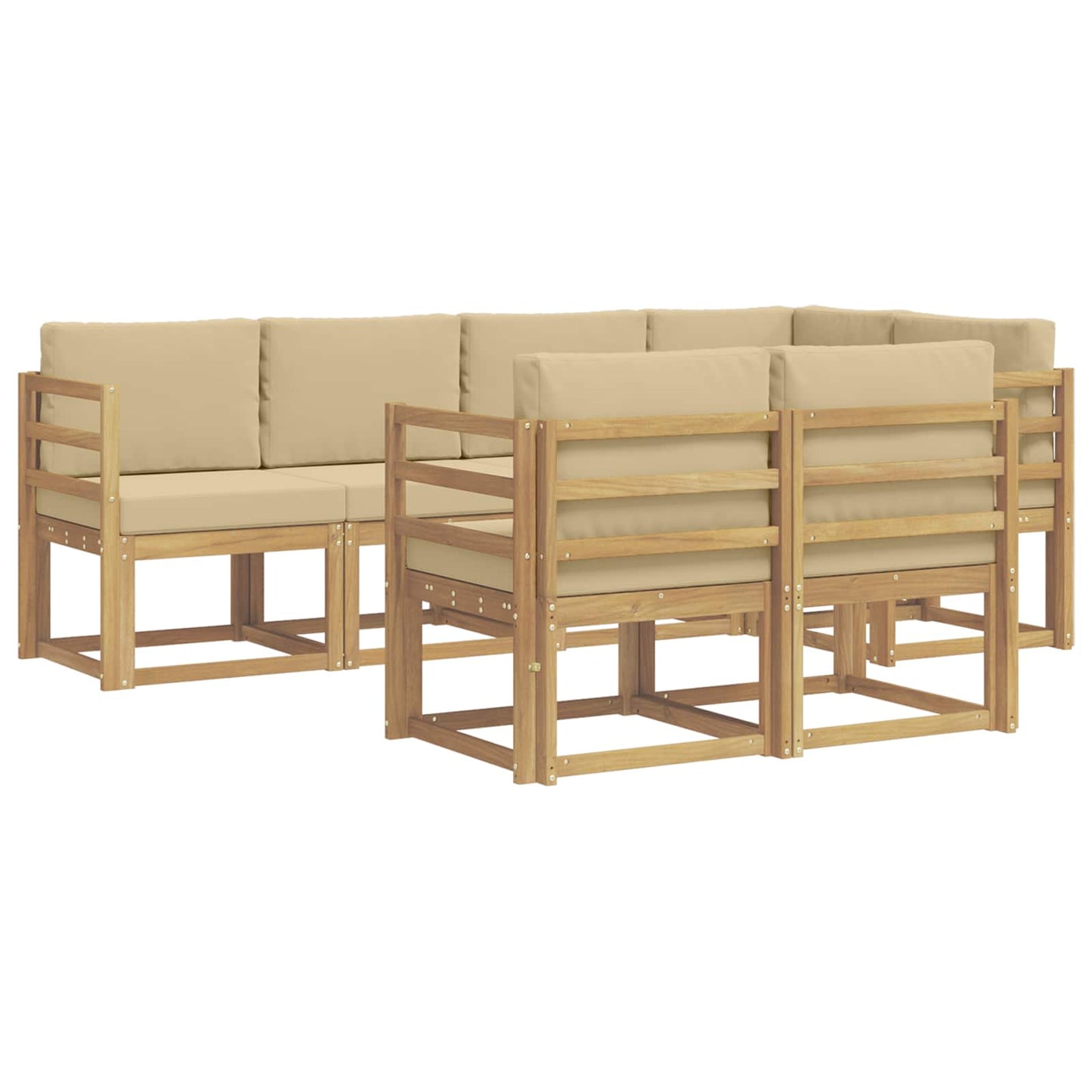Buiten bankenset met kussen 7 pcs Wit en Beige Polyester is nu te koop bij PeponiXL, paradijselijk wonen!
