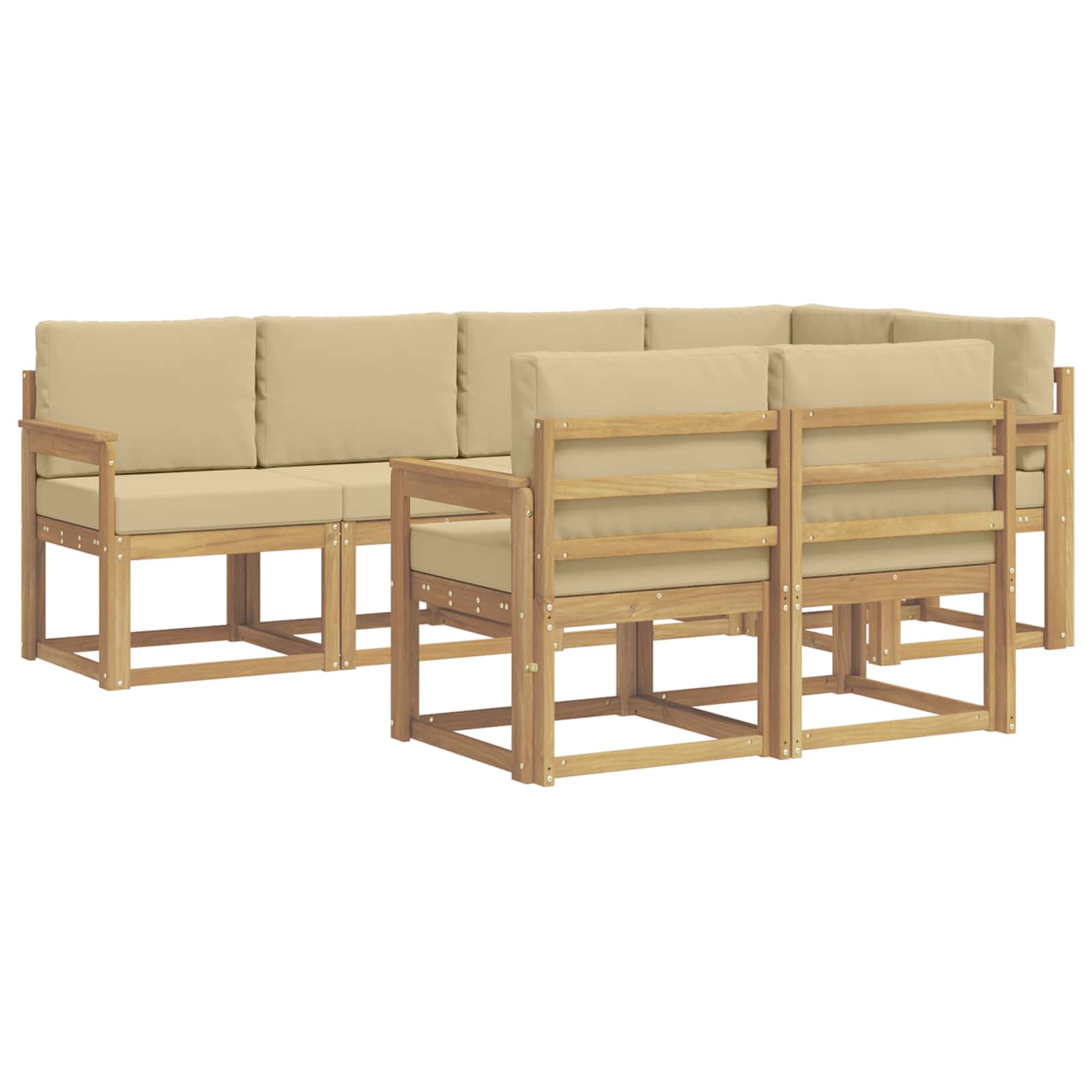 Buiten bankenset met kussen 7 pcs Wit en Beige Polyester is nu te koop bij PeponiXL, paradijselijk wonen!