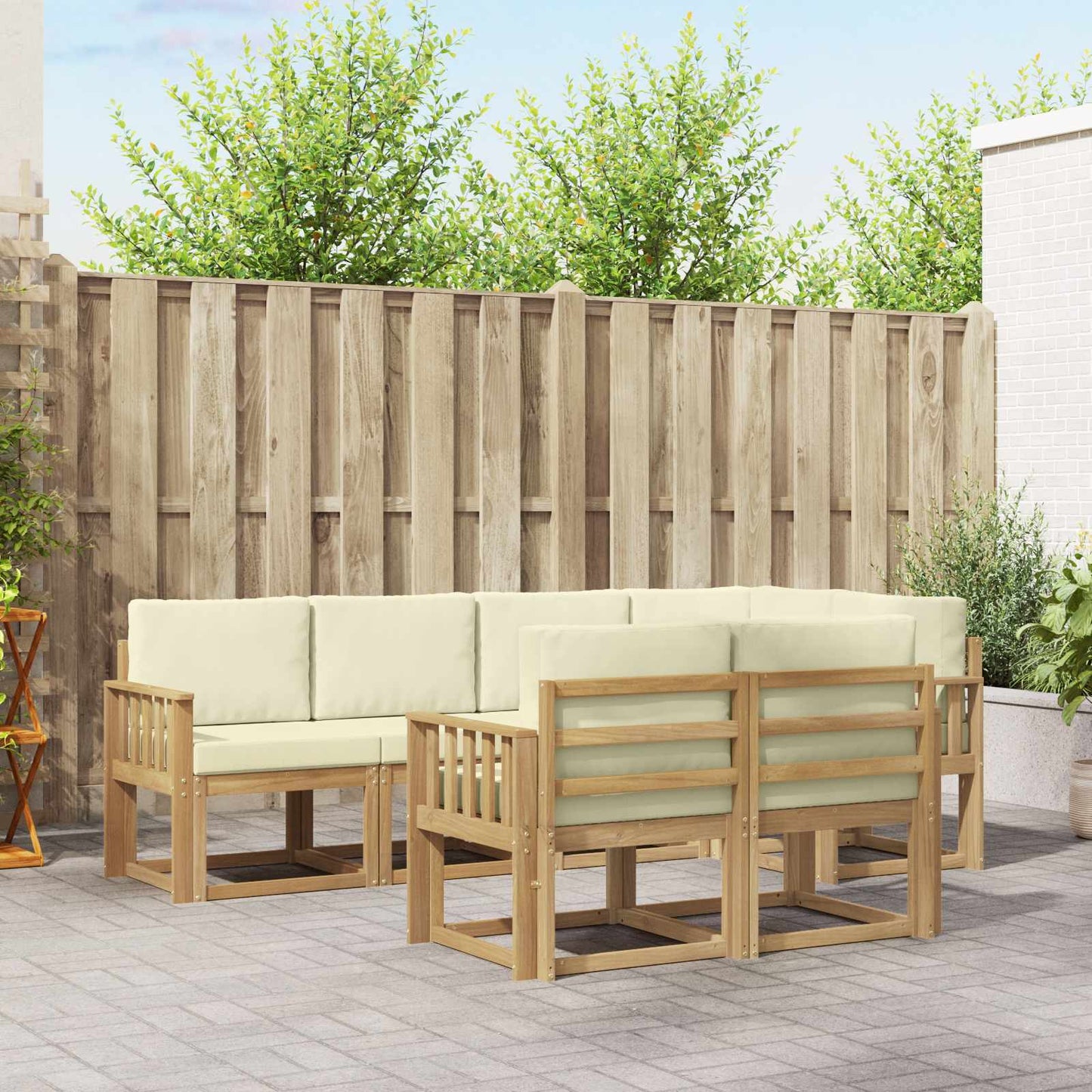 Buiten bankenset met kussen 7 pcs Wit en crèmekleurig Polyester is nu te koop bij PeponiXL, paradijselijk wonen!