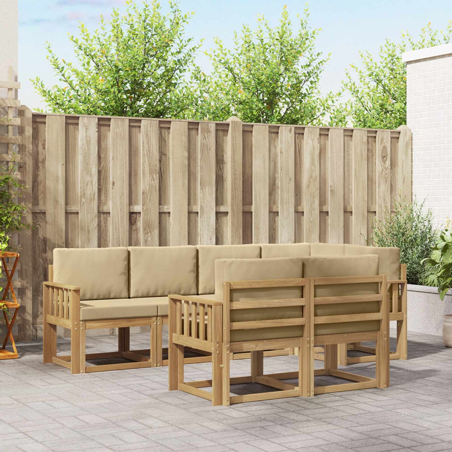 Buiten bankenset met kussen 7 pcs Wit en Beige Polyester is nu te koop bij PeponiXL, paradijselijk wonen!