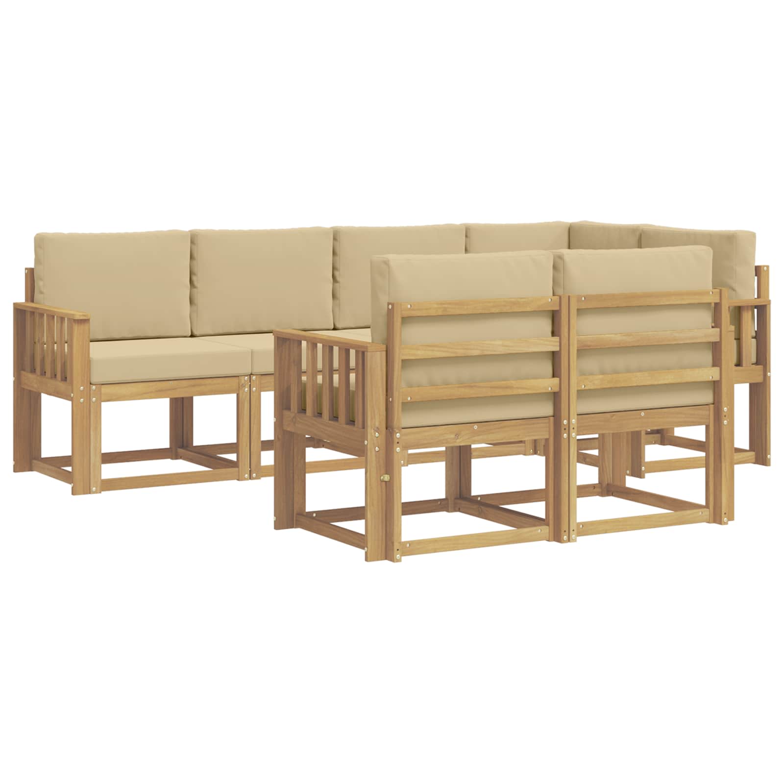 Buiten bankenset met kussen 7 pcs Wit en Beige Polyester is nu te koop bij PeponiXL, paradijselijk wonen!