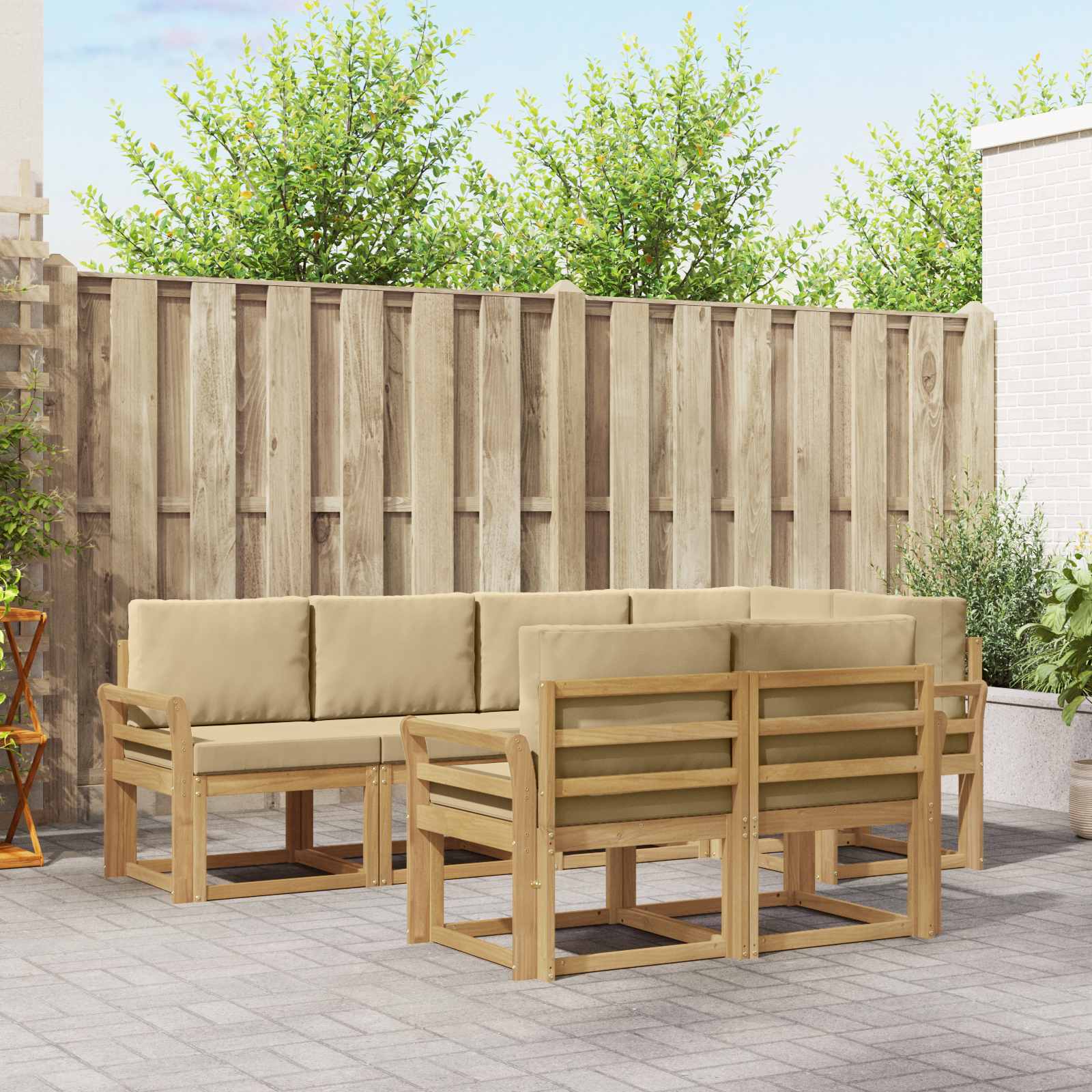 Buiten bankenset met kussen 7 pcs Wit en Beige Polyester is nu te koop bij PeponiXL, paradijselijk wonen!