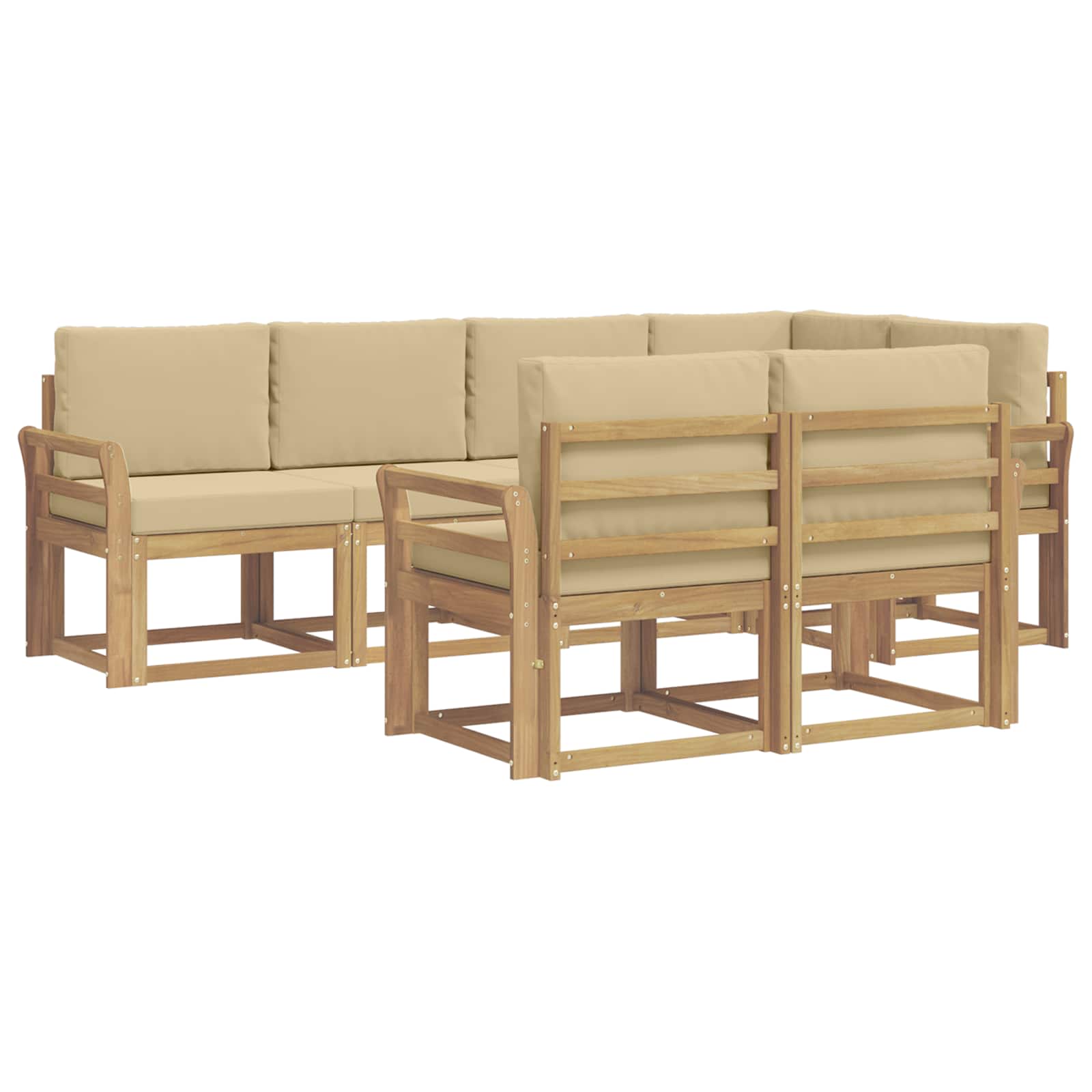 Buiten bankenset met kussen 7 pcs Wit en Beige Polyester is nu te koop bij PeponiXL, paradijselijk wonen!