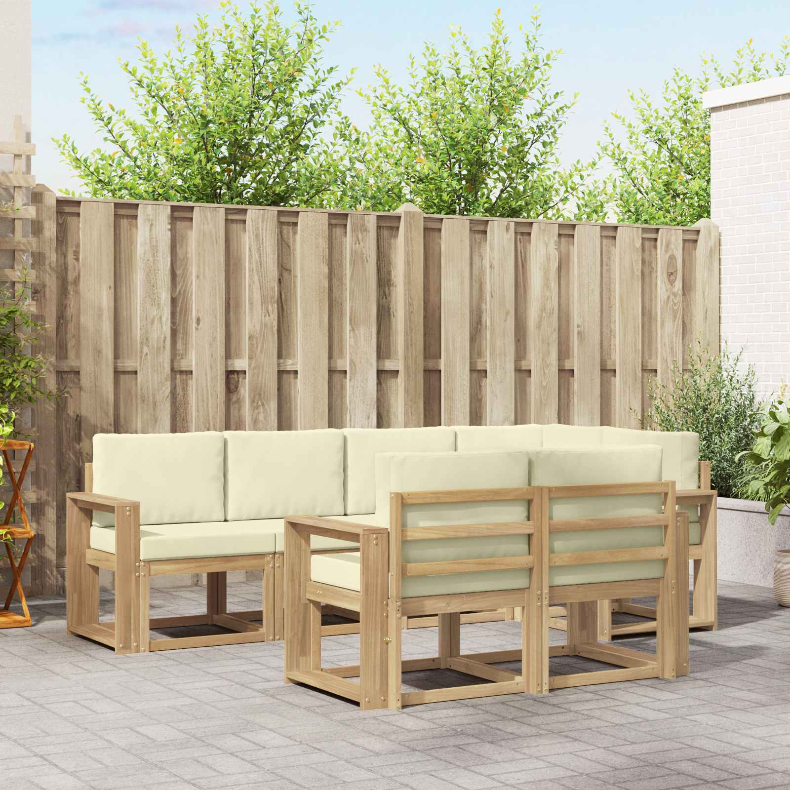 Buiten bankenset met kussen 7 pcs Wit en crèmekleurig Polyester is nu te koop bij PeponiXL, paradijselijk wonen!