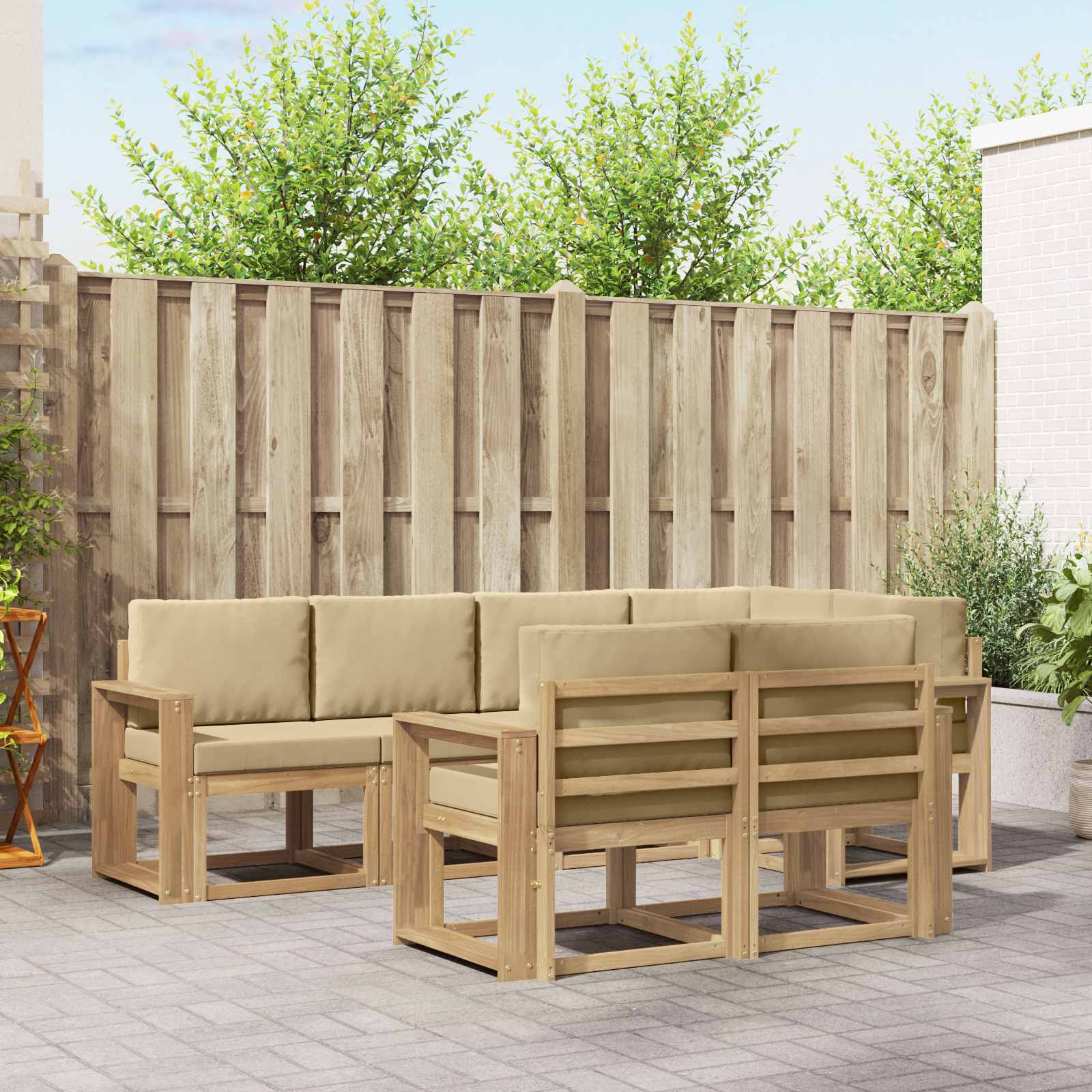 Buiten bankenset met kussen 7 pcs Wit en Beige Polyester is nu te koop bij PeponiXL, paradijselijk wonen!