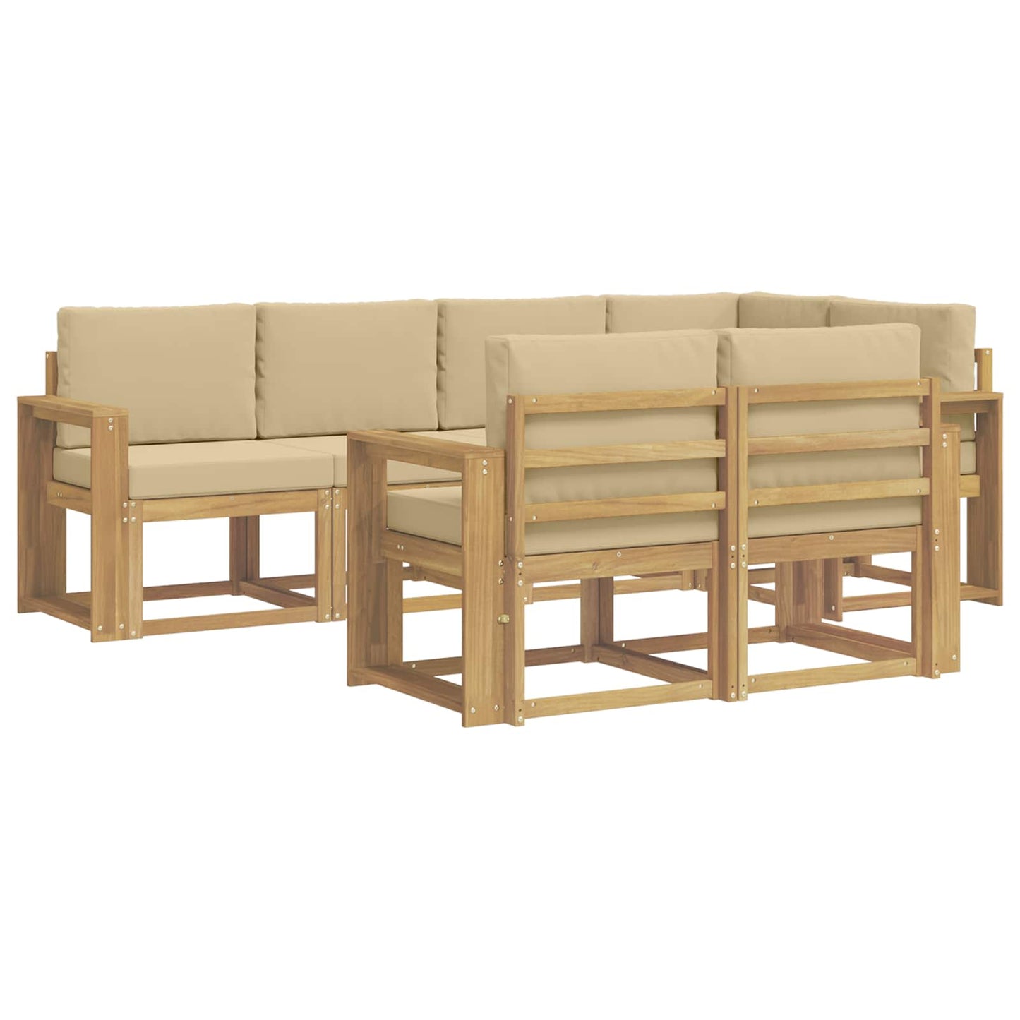 Buiten bankenset met kussen 7 pcs Wit en Beige Polyester is nu te koop bij PeponiXL, paradijselijk wonen!