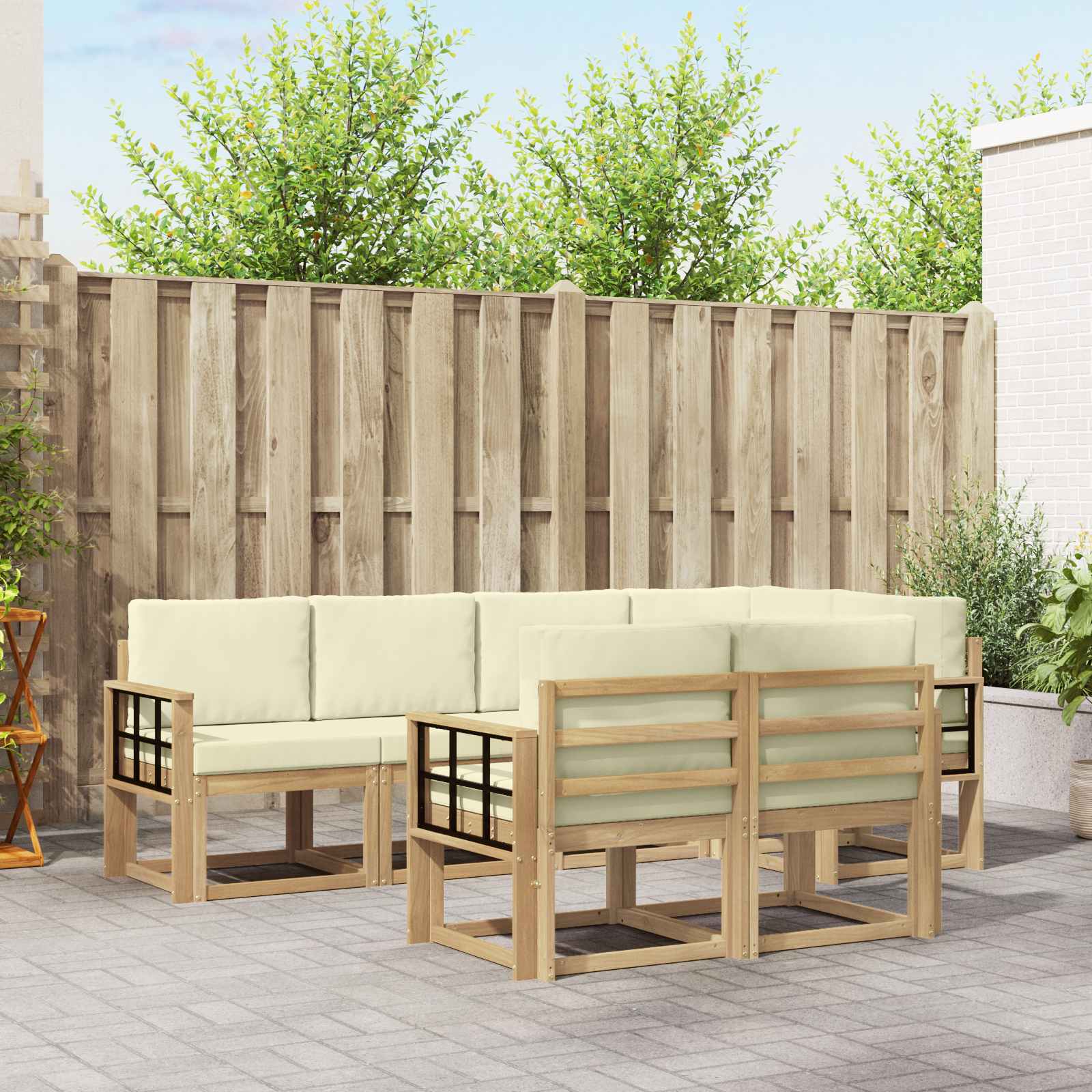 Buiten bankenset met kussen 7 pcs Wit en crèmekleurig Polyester is nu te koop bij PeponiXL, paradijselijk wonen!