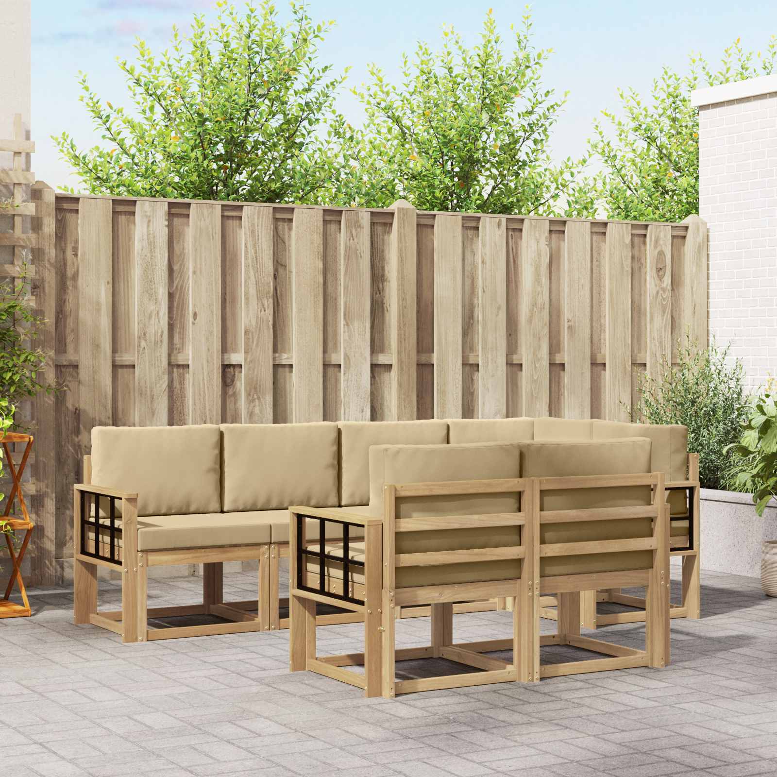 Buiten bankenset met kussen 7 pcs Wit en Beige Polyester is nu te koop bij PeponiXL, paradijselijk wonen!