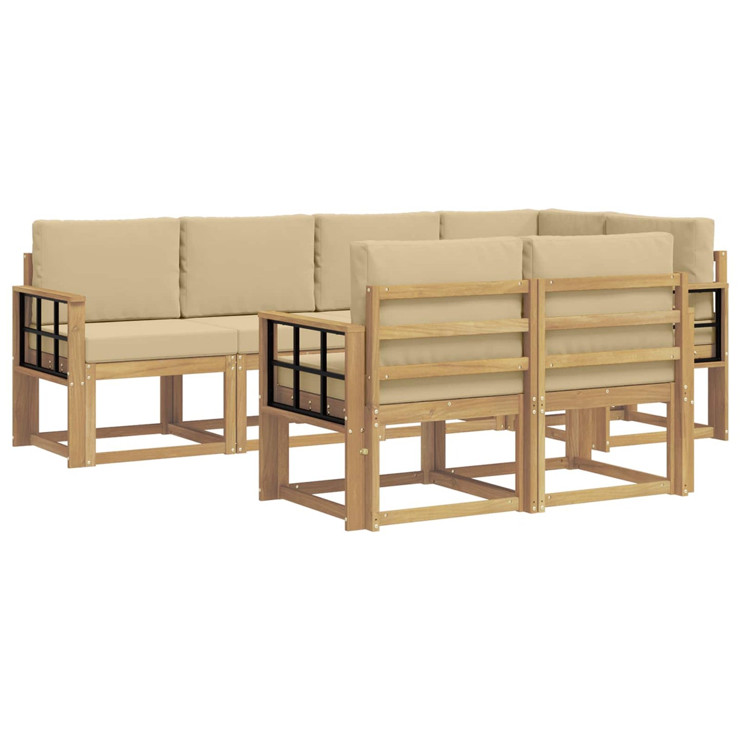 Buiten bankenset met kussen 7 pcs Wit en Beige Polyester is nu te koop bij PeponiXL, paradijselijk wonen!