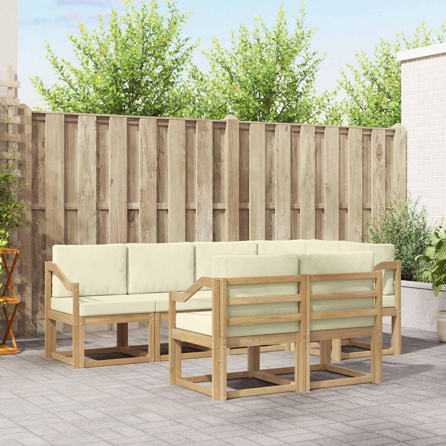 Buiten bankenset met kussen 7 pcs Wit en crèmekleurig Polyester is nu te koop bij PeponiXL, paradijselijk wonen!
