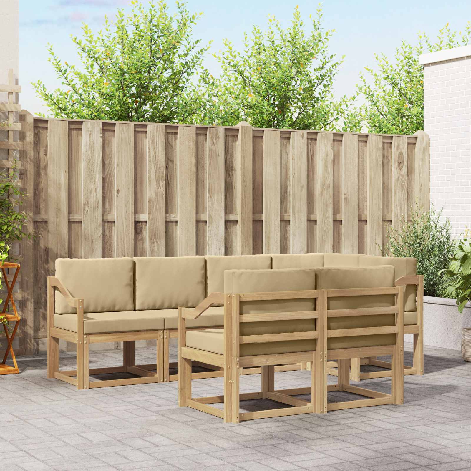 Buiten bankenset met kussen 7 pcs Wit en Beige Polyester is nu te koop bij PeponiXL, paradijselijk wonen!