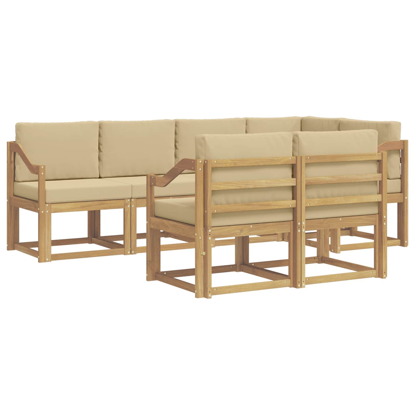 Buiten bankenset met kussen 7 pcs Wit en Beige Polyester is nu te koop bij PeponiXL, paradijselijk wonen!