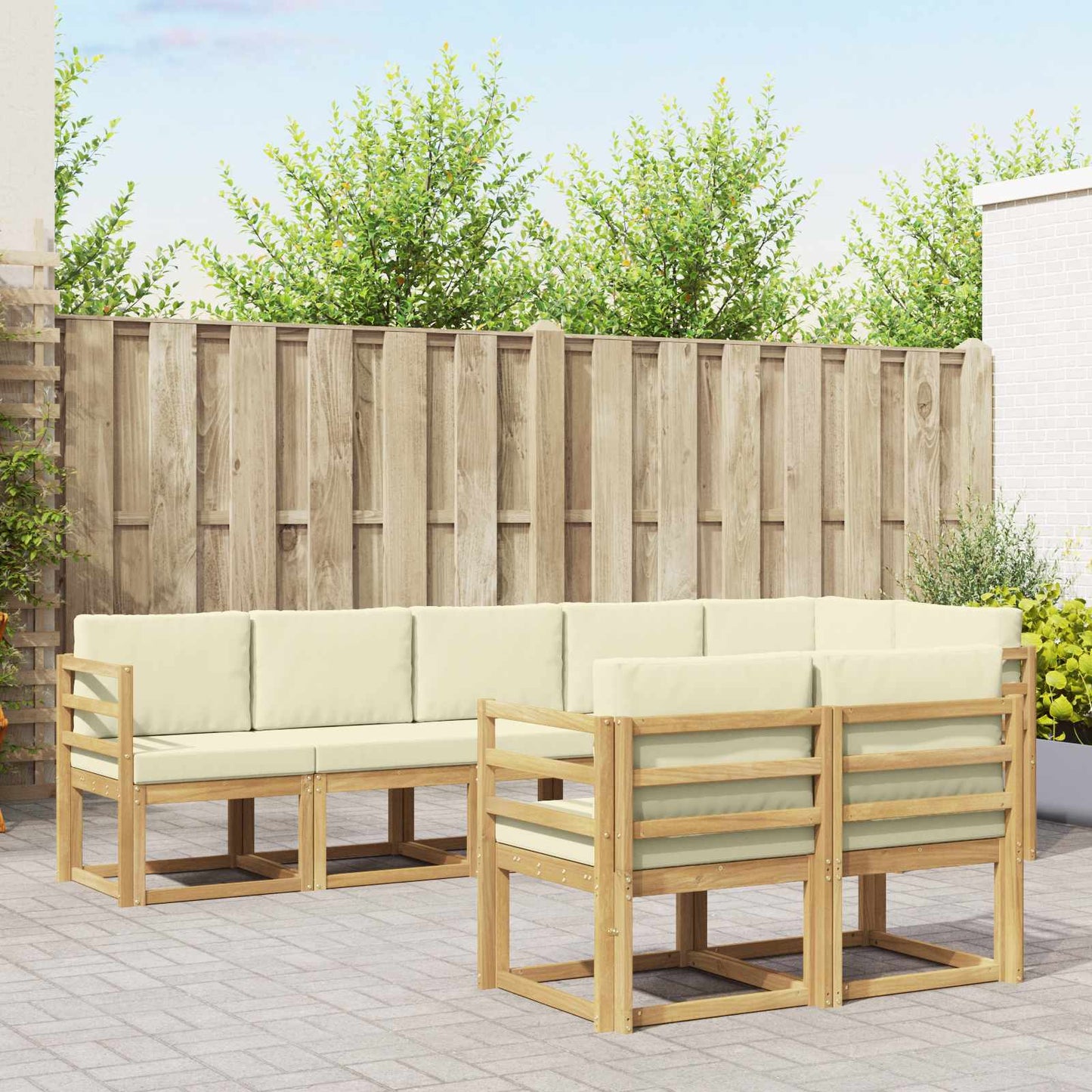 Buiten bankenset met kussen 8 pcs Wit en crèmekleurig Polyester is nu te koop bij PeponiXL, paradijselijk wonen!