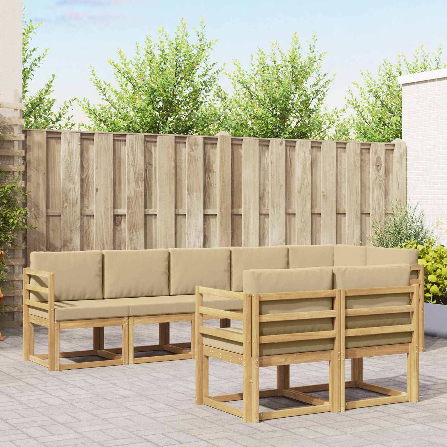 Buiten bankenset met kussen 8 pcs Wit en Beige Polyester is nu te koop bij PeponiXL, paradijselijk wonen!