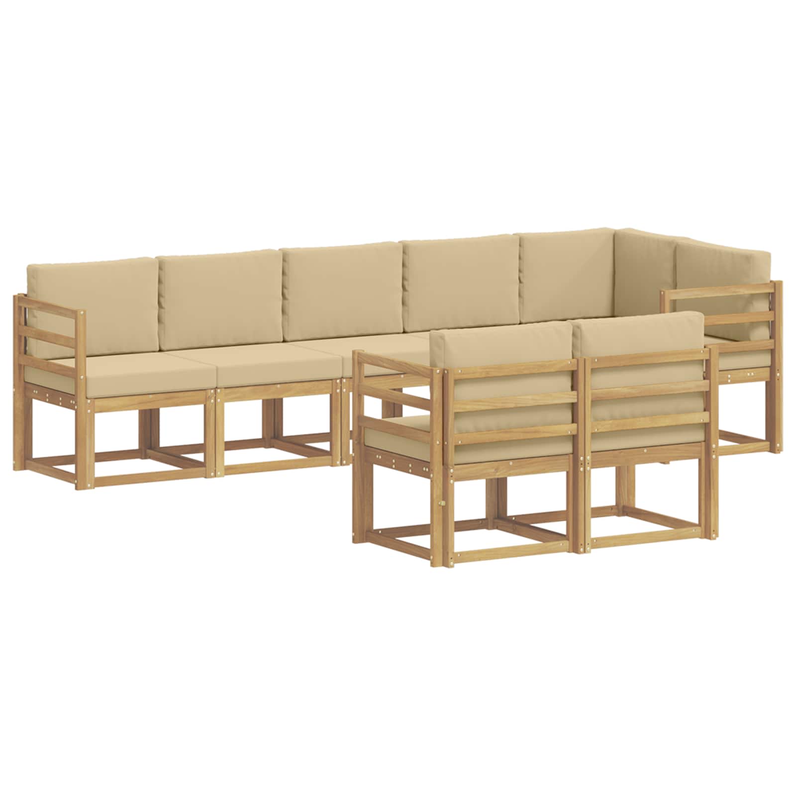 Buiten bankenset met kussen 8 pcs Wit en Beige Polyester is nu te koop bij PeponiXL, paradijselijk wonen!