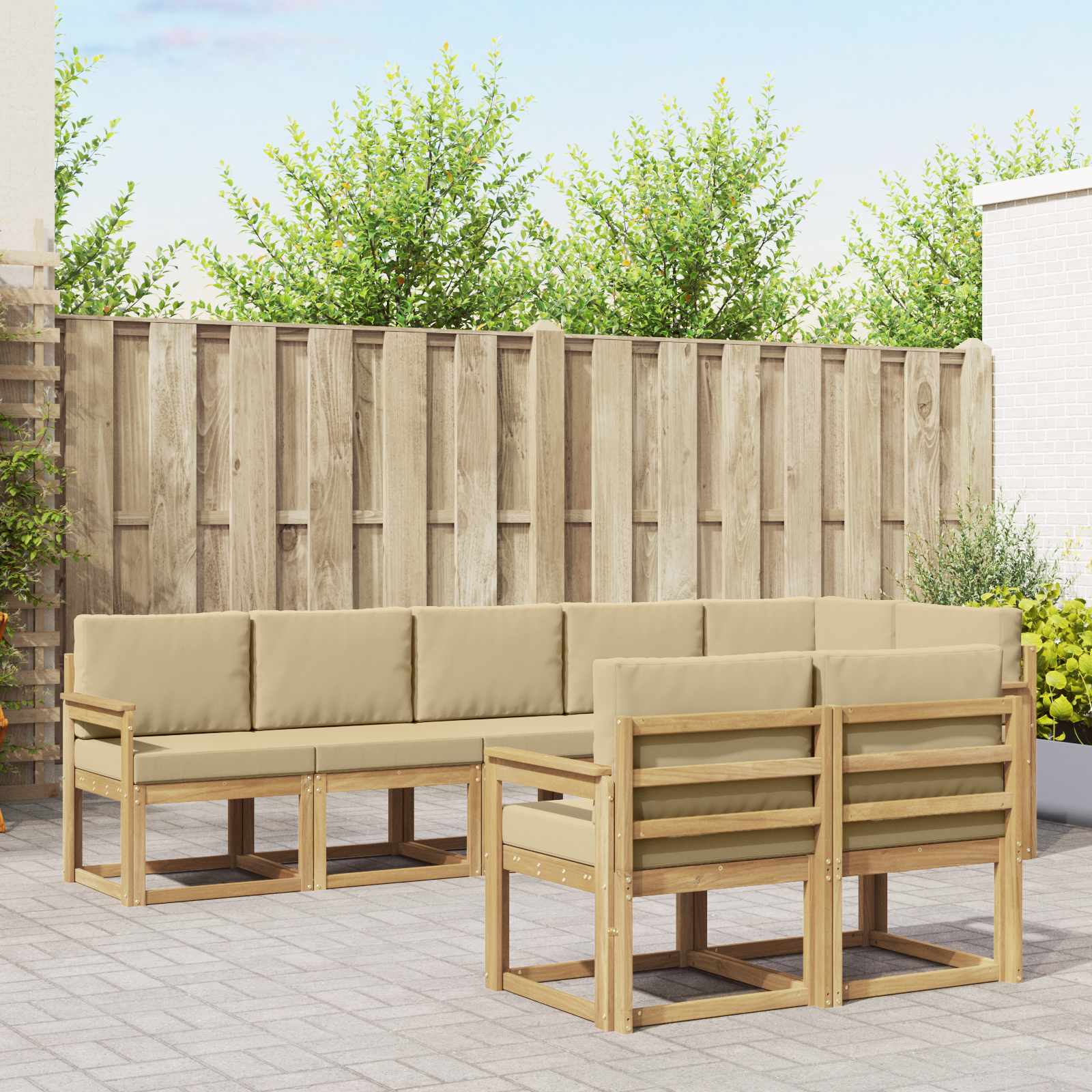 Buiten bankenset met kussen 8 pcs Wit en Beige Polyester is nu te koop bij PeponiXL, paradijselijk wonen!