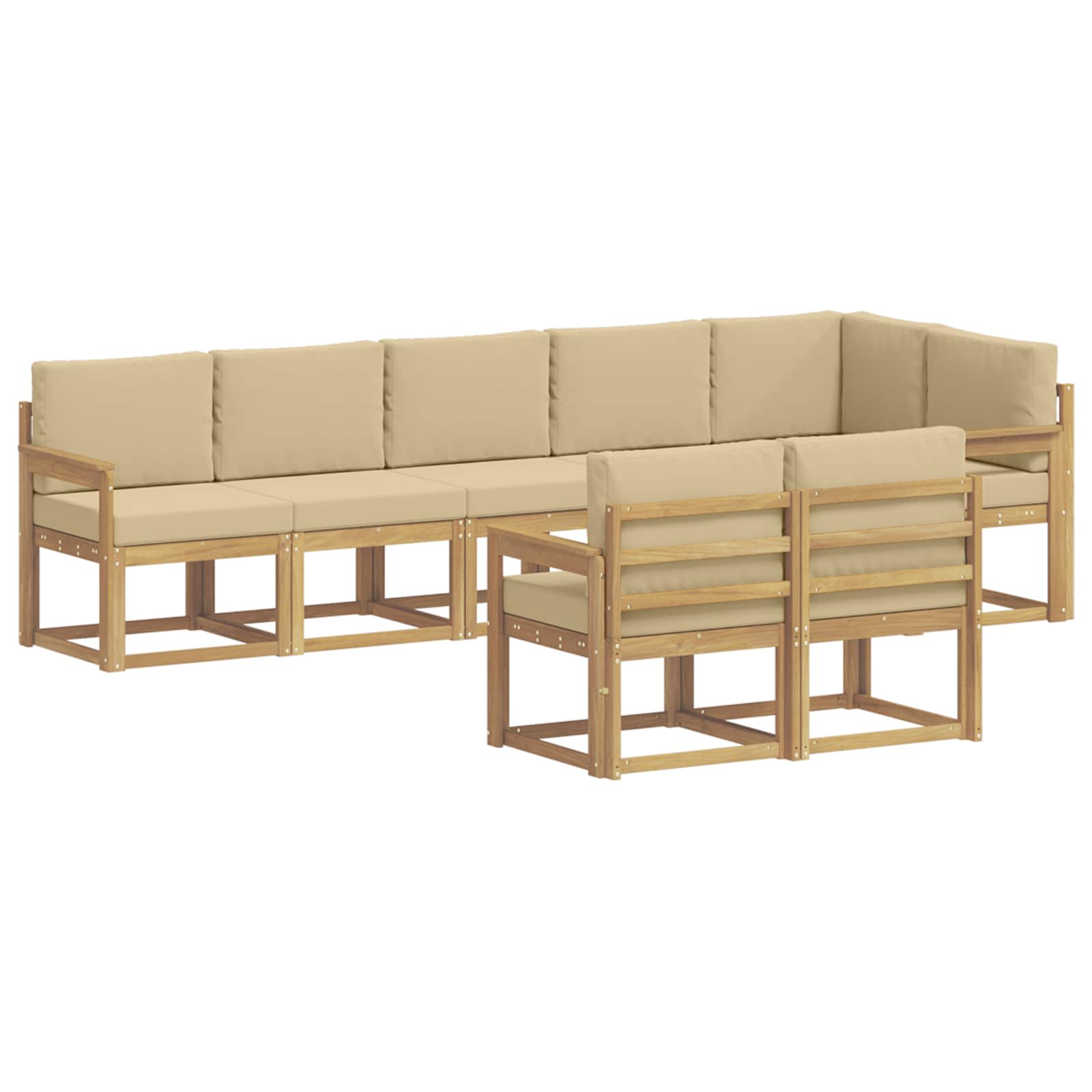 Buiten bankenset met kussen 8 pcs Wit en Beige Polyester is nu te koop bij PeponiXL, paradijselijk wonen!