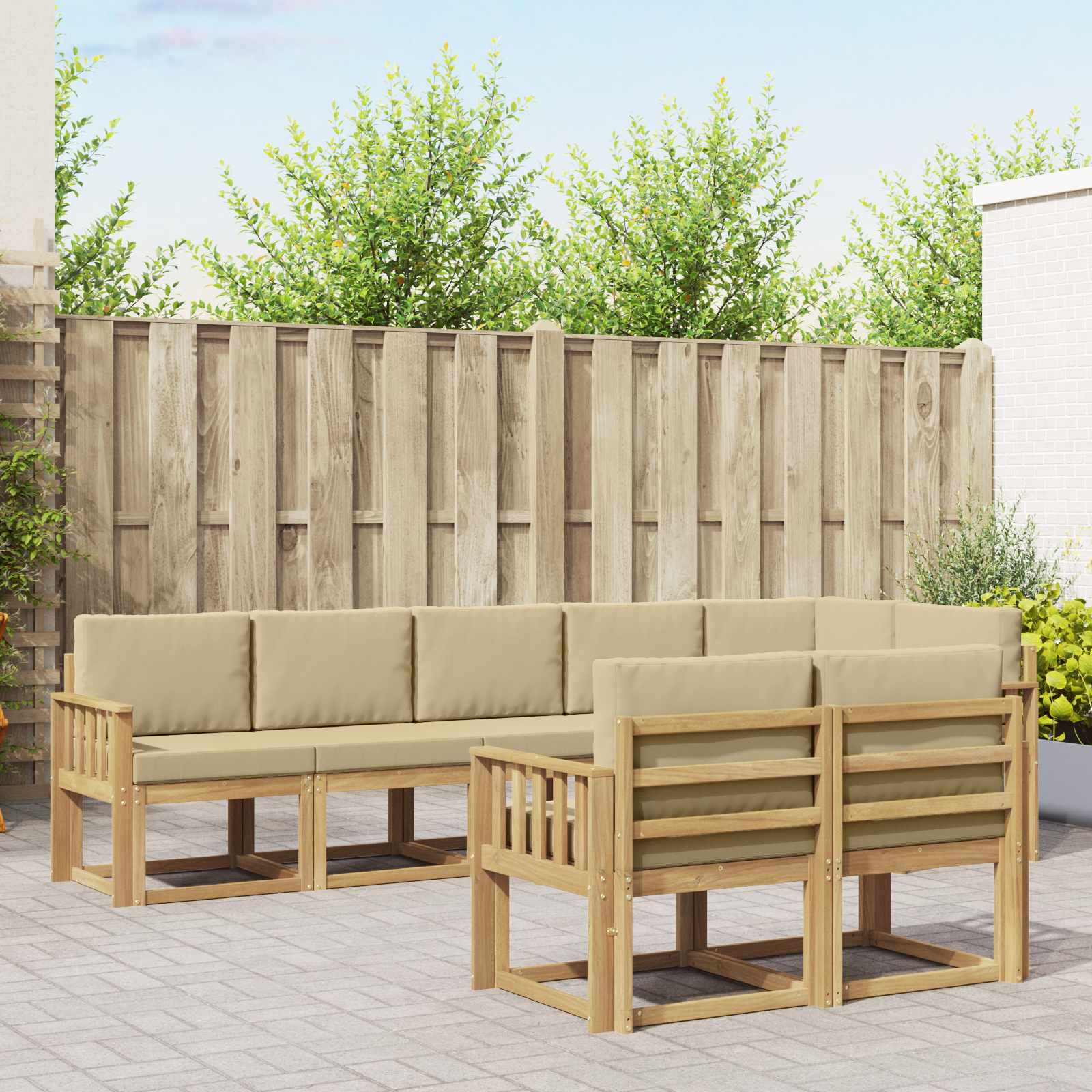 Buiten bankenset met kussen 8 pcs Wit en Beige Polyester is nu te koop bij PeponiXL, paradijselijk wonen!