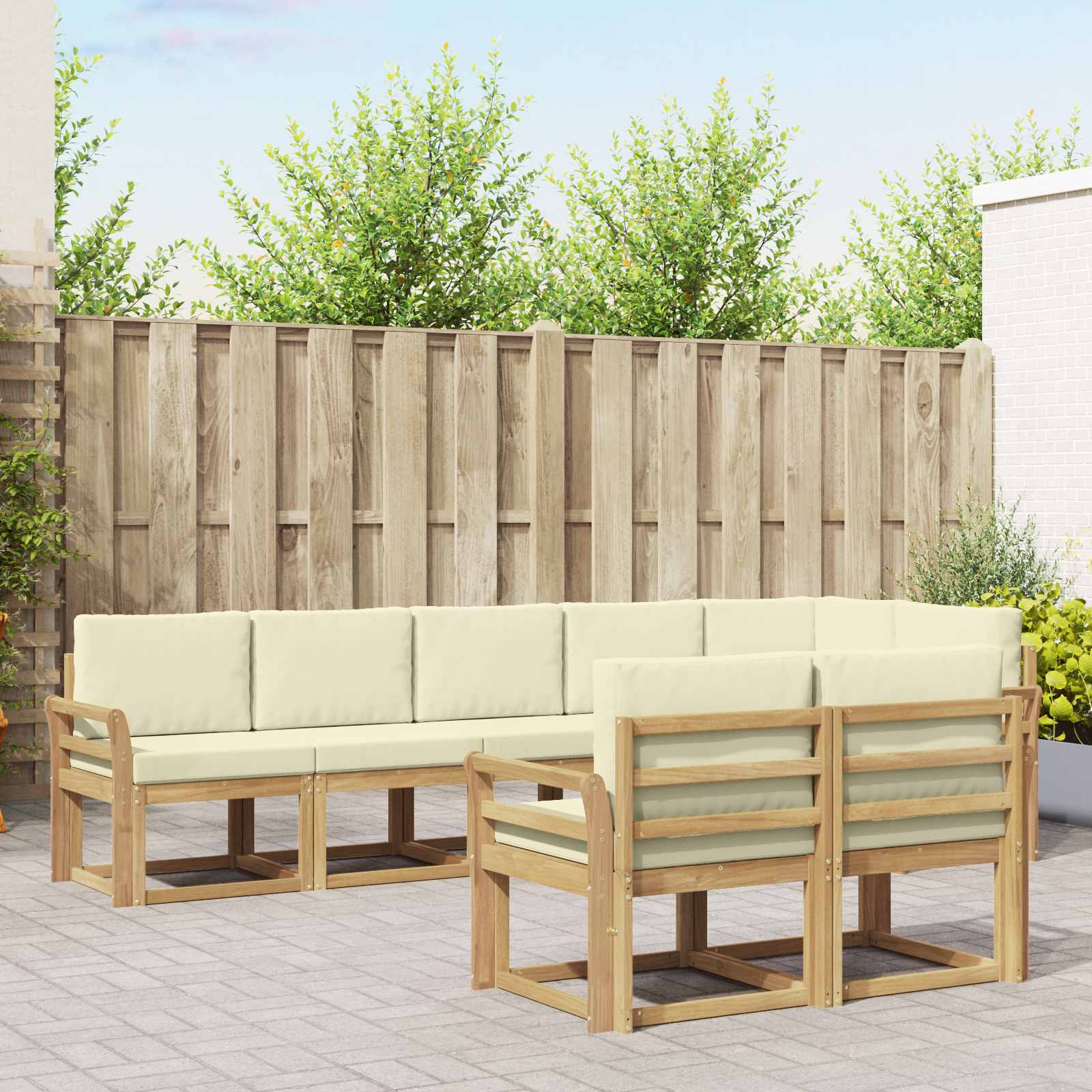 Buiten bankenset met kussen 8 pcs Wit en crèmekleurig Polyester is nu te koop bij PeponiXL, paradijselijk wonen!