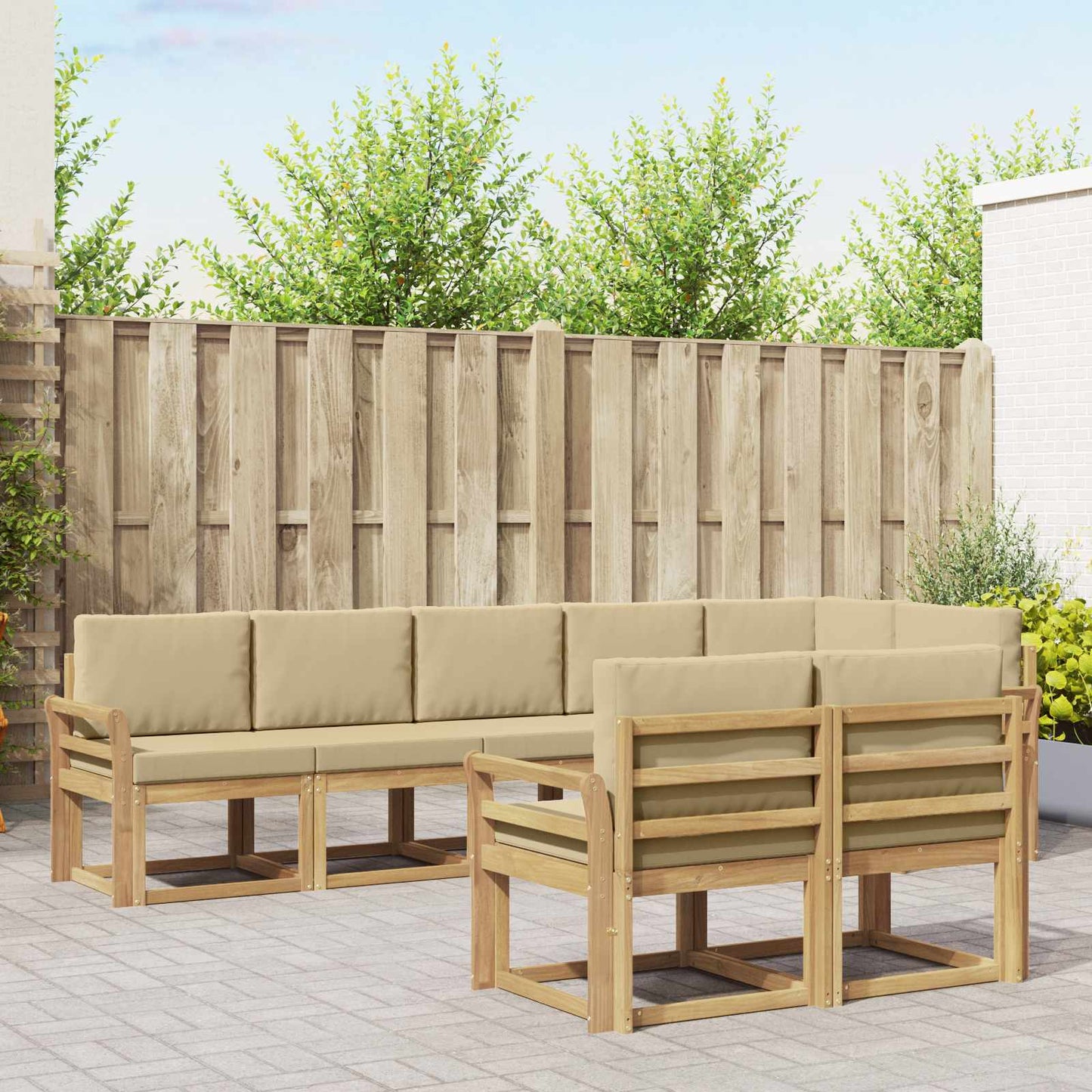 Buiten bankenset met kussen 8 pcs Wit en Beige Polyester is nu te koop bij PeponiXL, paradijselijk wonen!