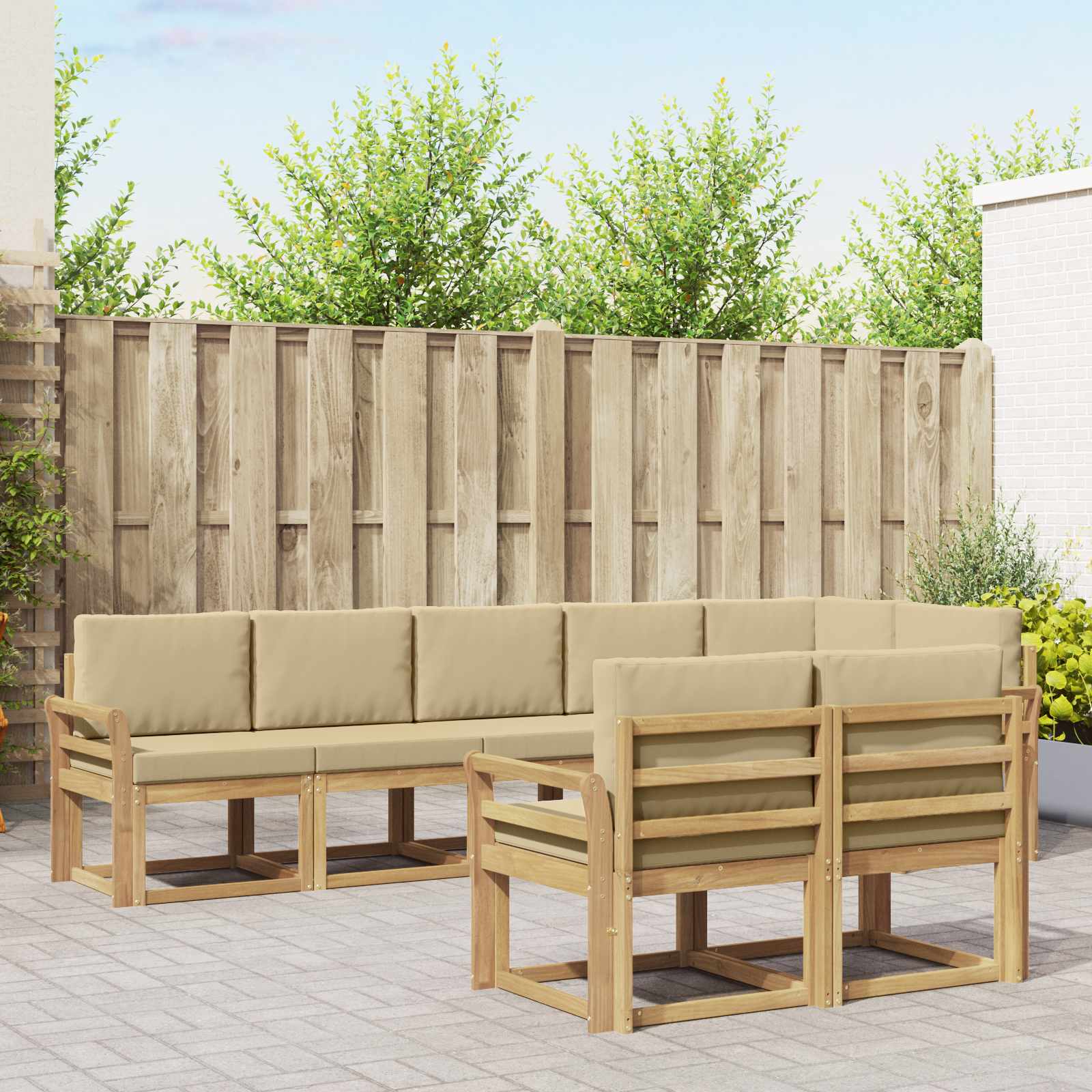 Buiten bankenset met kussen 8 pcs Wit en Beige Polyester is nu te koop bij PeponiXL, paradijselijk wonen!