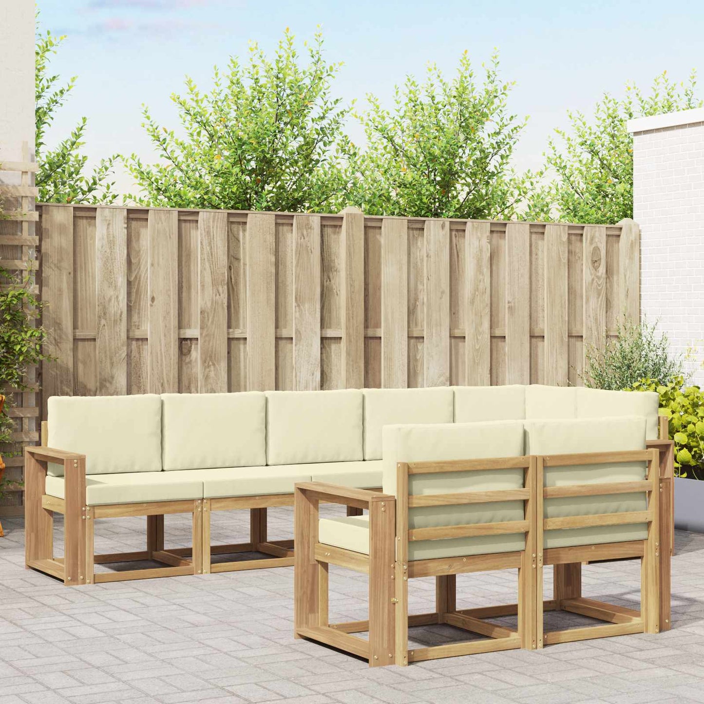 Buiten bankenset met kussen 8 pcs Wit en crèmekleurig Polyester is nu te koop bij PeponiXL, paradijselijk wonen!