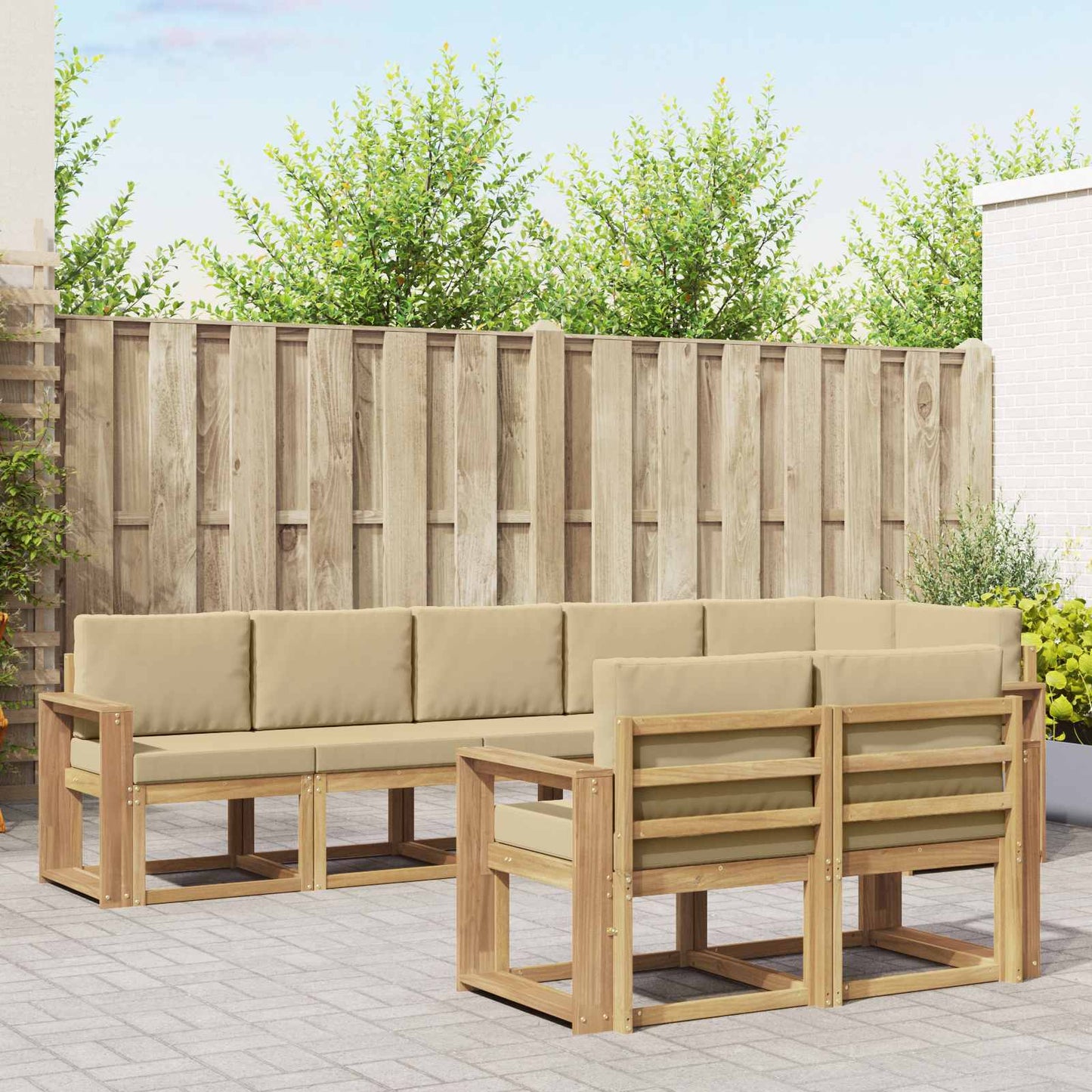 Buiten bankenset met kussen 8 pcs Wit en Beige Polyester is nu te koop bij PeponiXL, paradijselijk wonen!