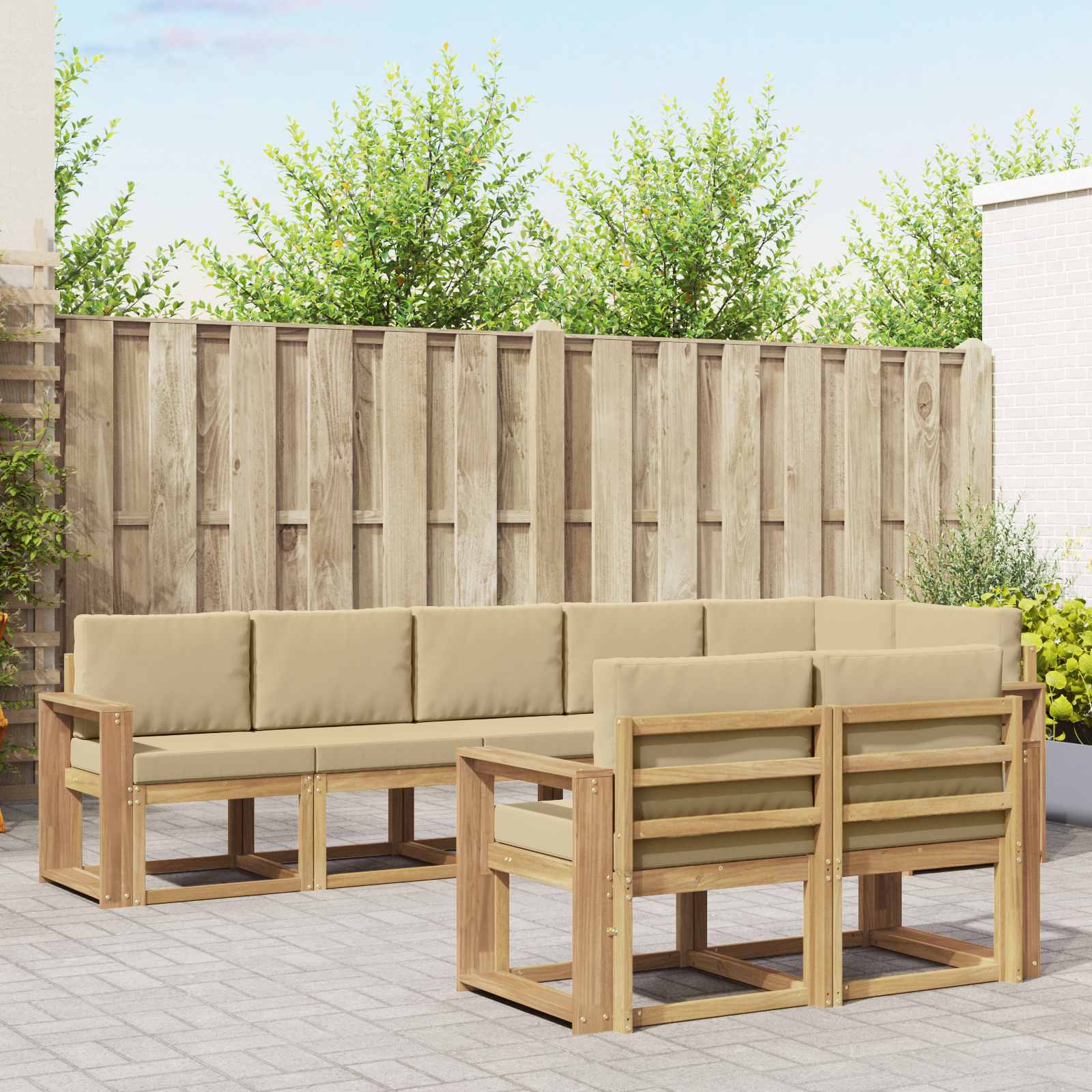 Buiten bankenset met kussen 8 pcs Wit en Beige Polyester is nu te koop bij PeponiXL, paradijselijk wonen!