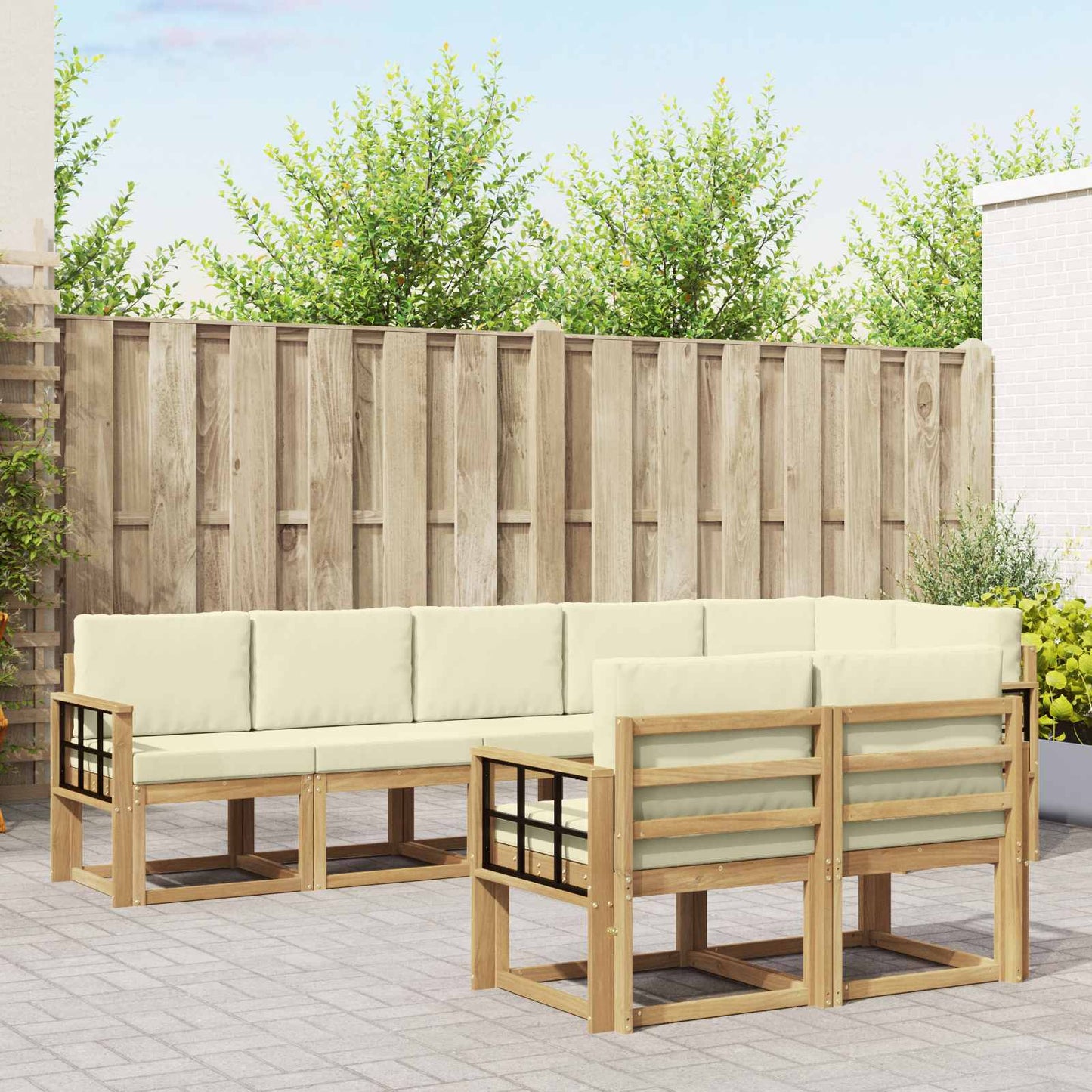 Buiten bankenset met kussen 8 pcs Wit en crèmekleurig Polyester is nu te koop bij PeponiXL, paradijselijk wonen!