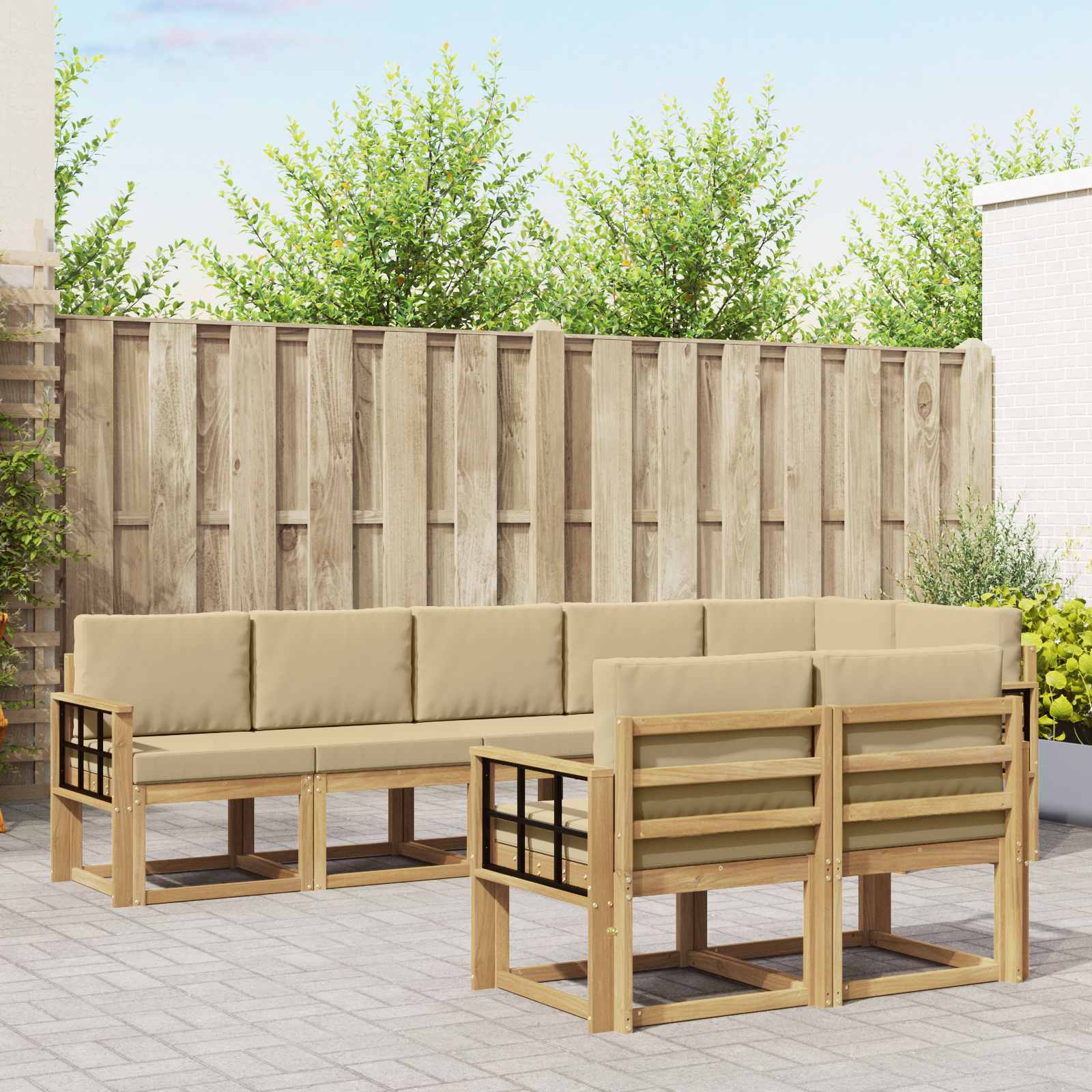 Buiten bankenset met kussen 8 pcs Wit en Beige Polyester is nu te koop bij PeponiXL, paradijselijk wonen!