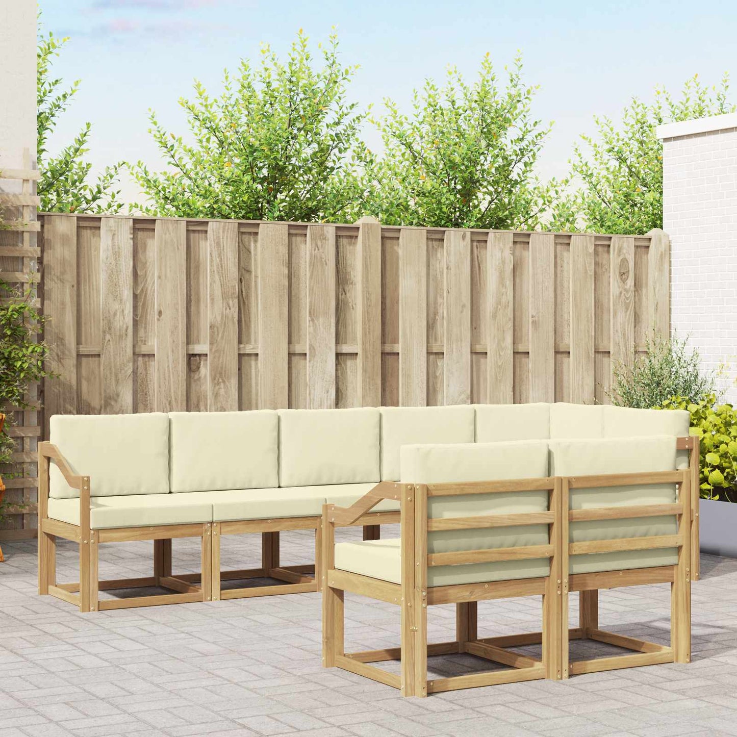 Buiten bankenset met kussen 8 pcs Wit en crèmekleurig Polyester is nu te koop bij PeponiXL, paradijselijk wonen!