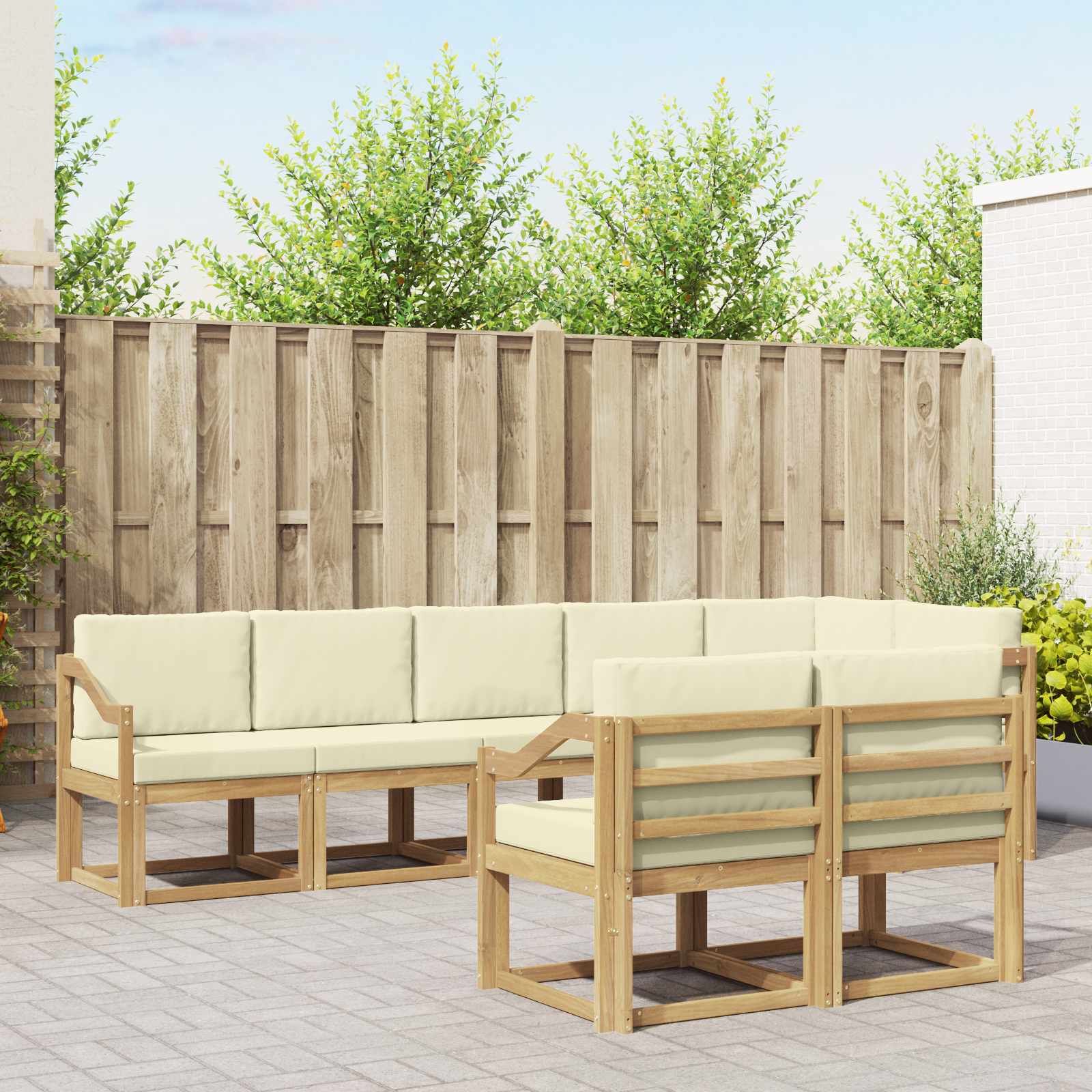 Buiten bankenset met kussen 8 pcs Wit en crèmekleurig Polyester is nu te koop bij PeponiXL, paradijselijk wonen!
